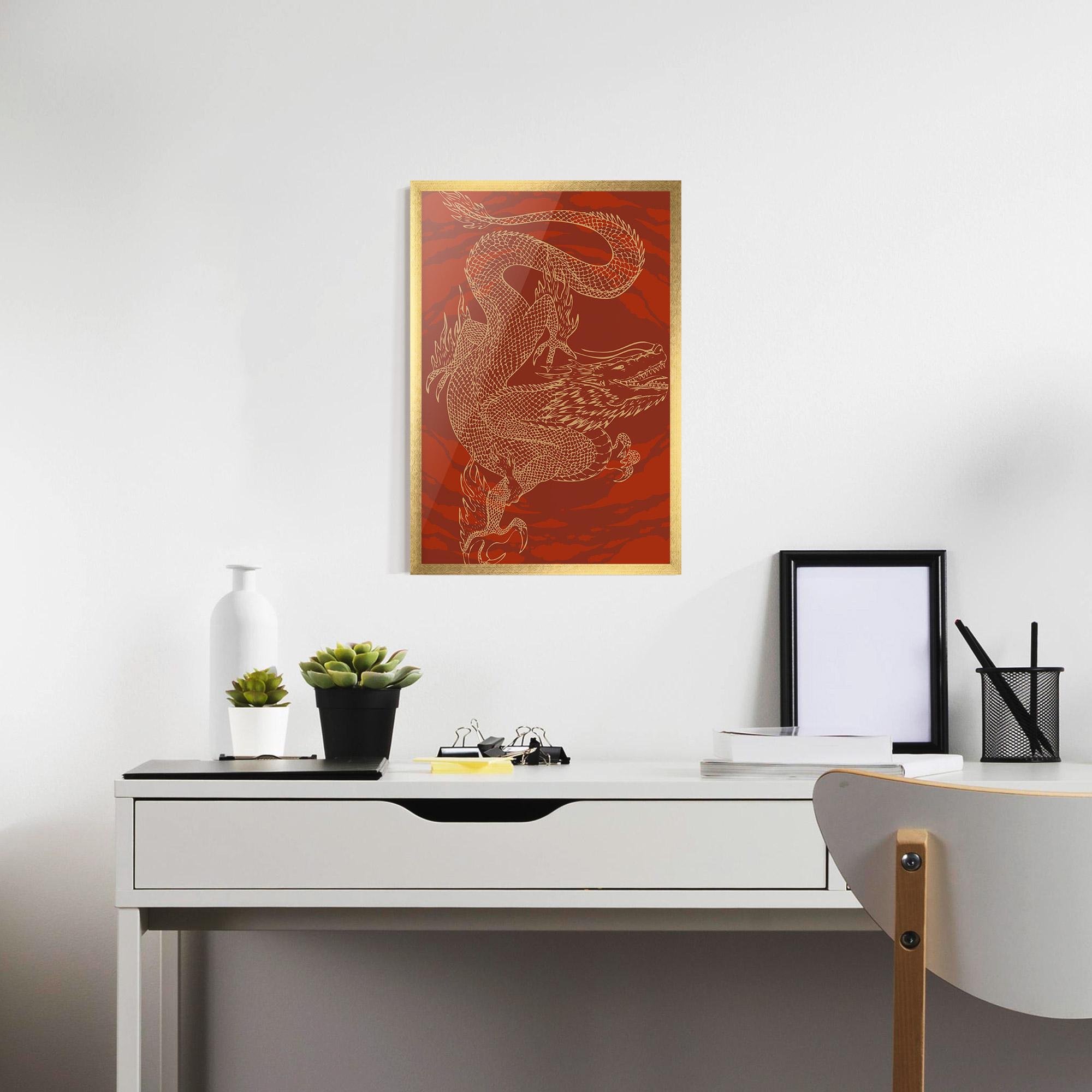 Gerahmte Poster Chinese Dragon Red mockup 7