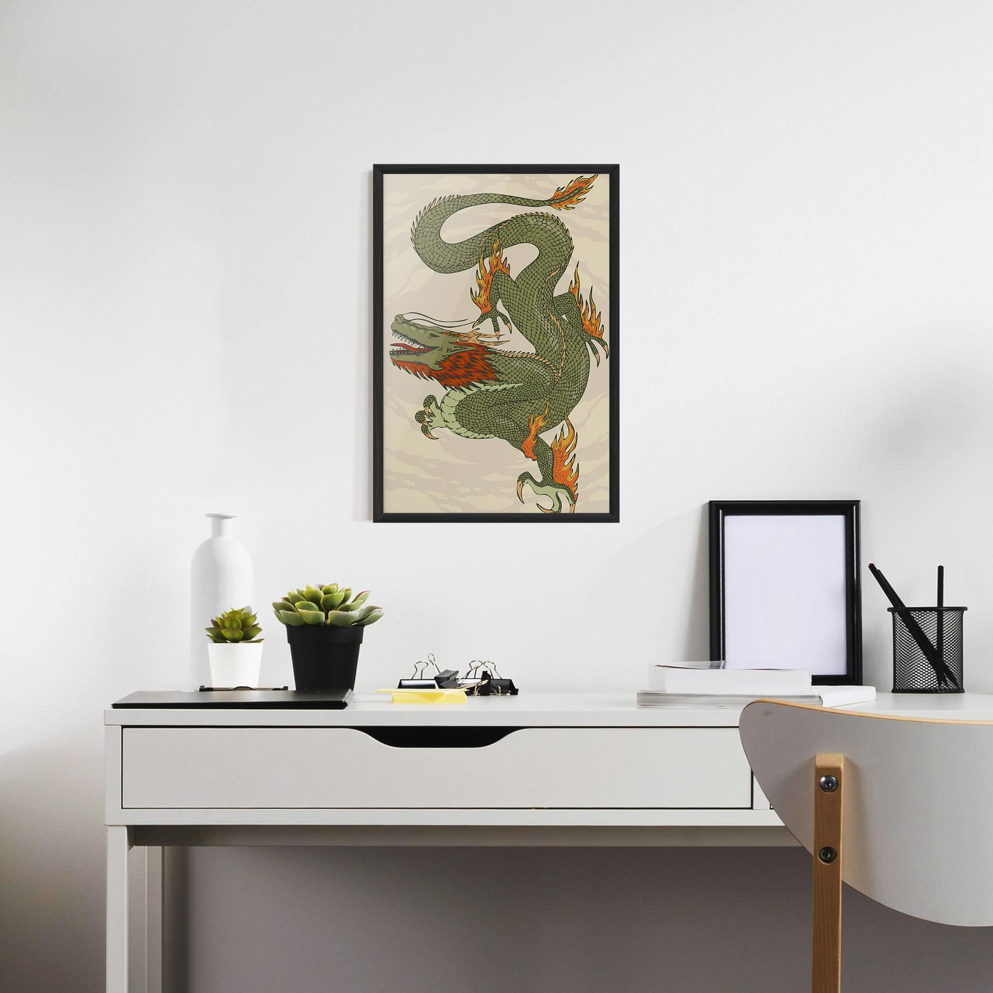 Gerahmte Poster Chinese Dragon Green mockup 7
