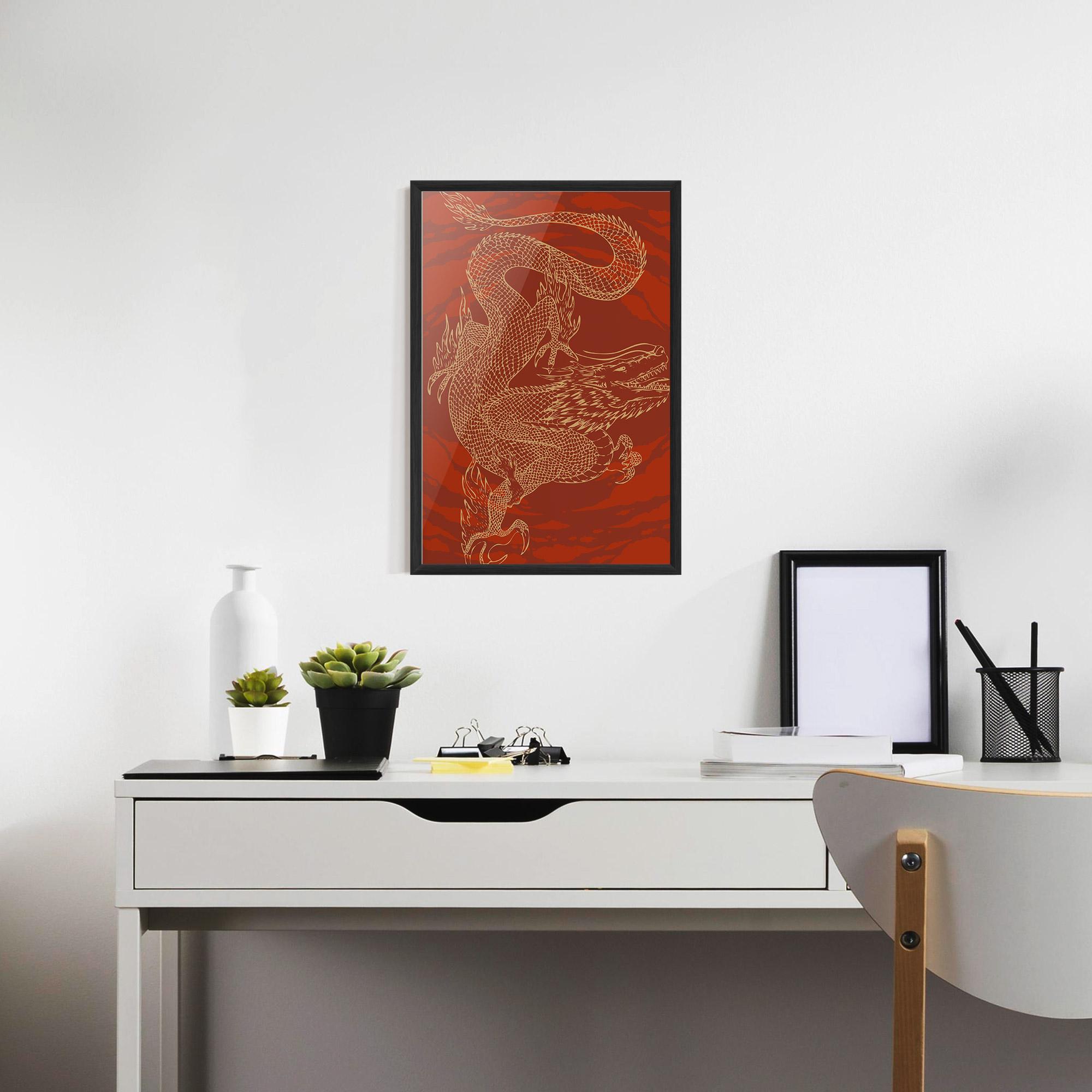 Gerahmte Poster Chinese Dragon Red mockup 7