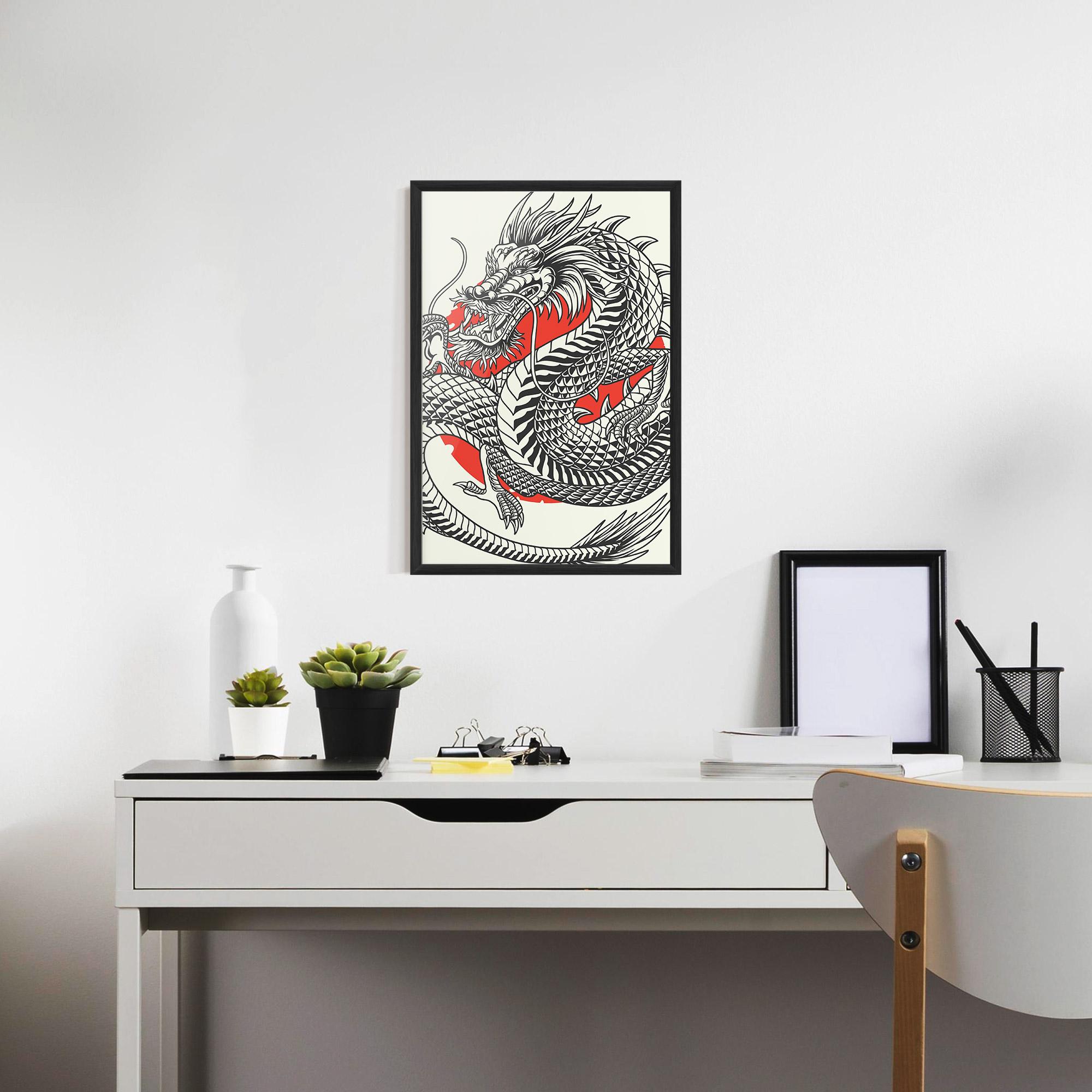 Gerahmte Poster Cream Grey Dragon mockup 7