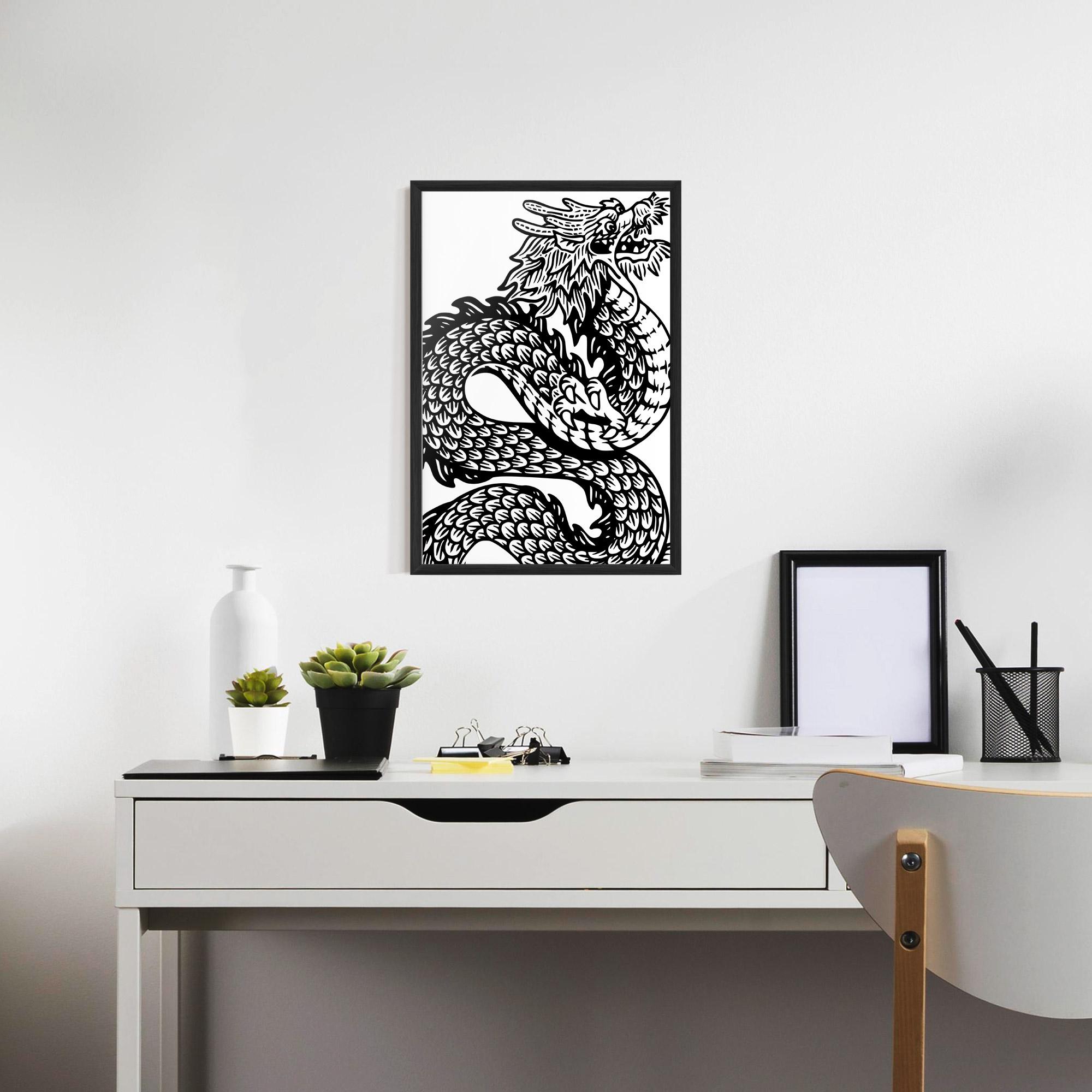 Gerahmte Poster Dragon Black Line mockup 7