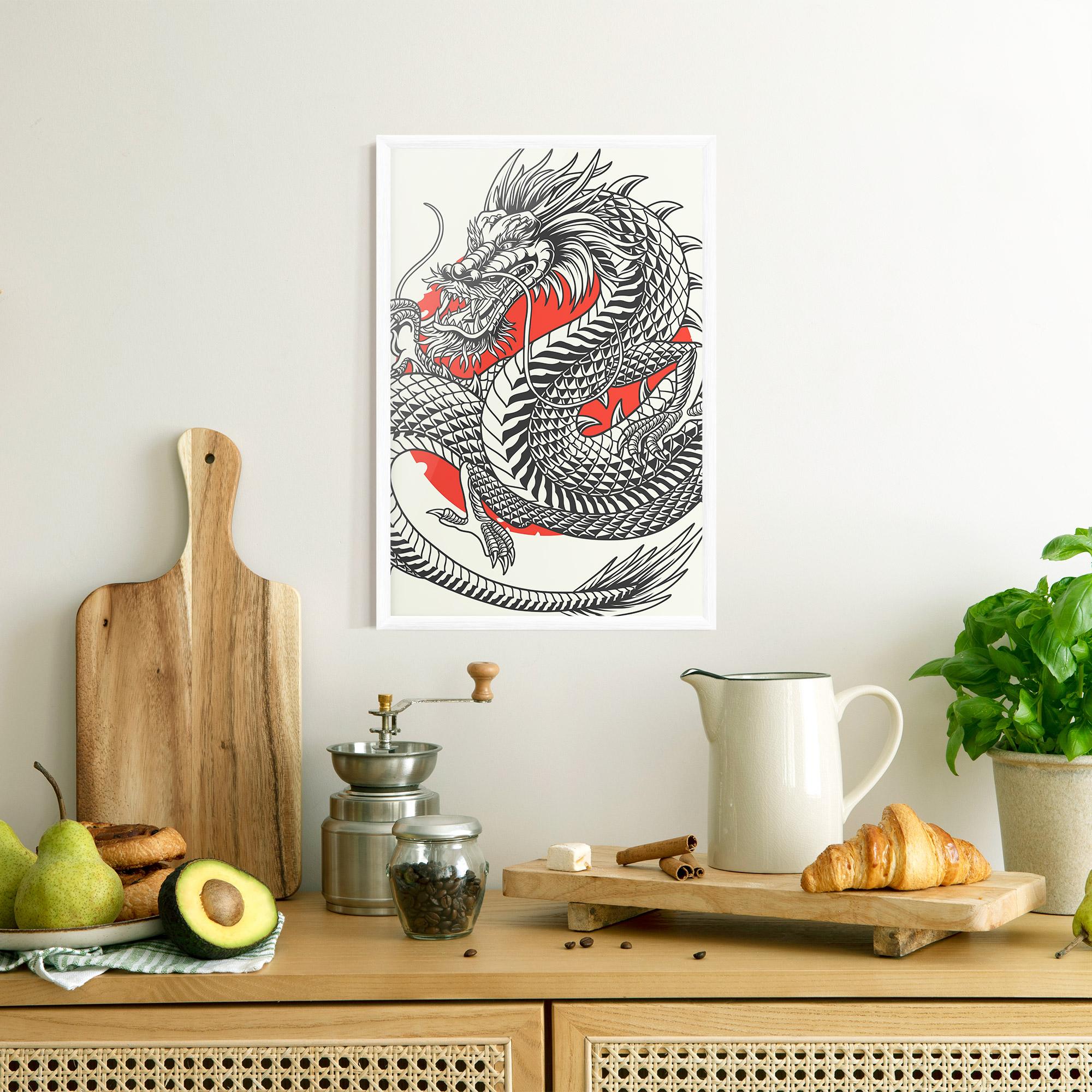 Gerahmte Poster Cream Grey Dragon mockup 8