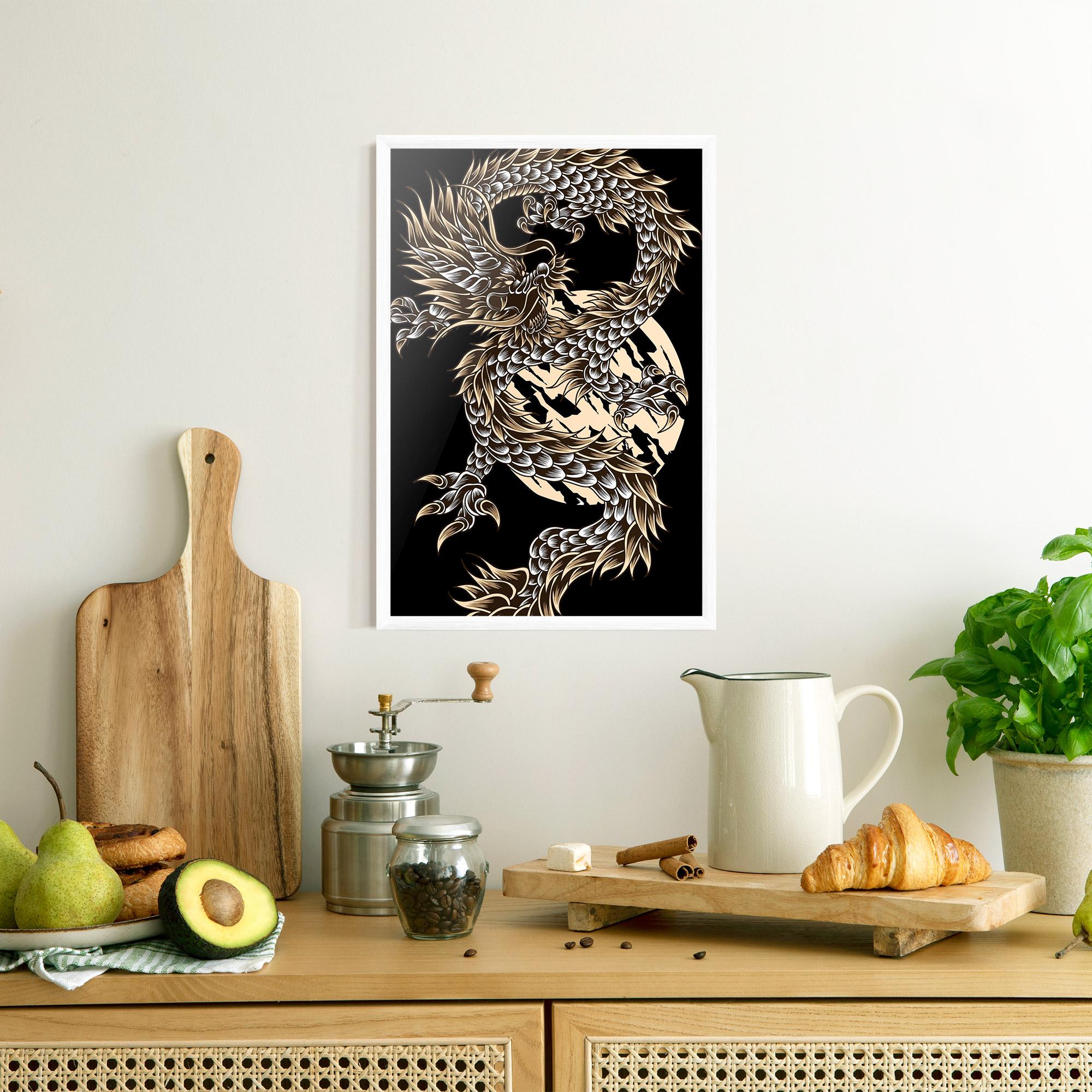 Gerahmte Poster Cream Moon Dragon mockup 8