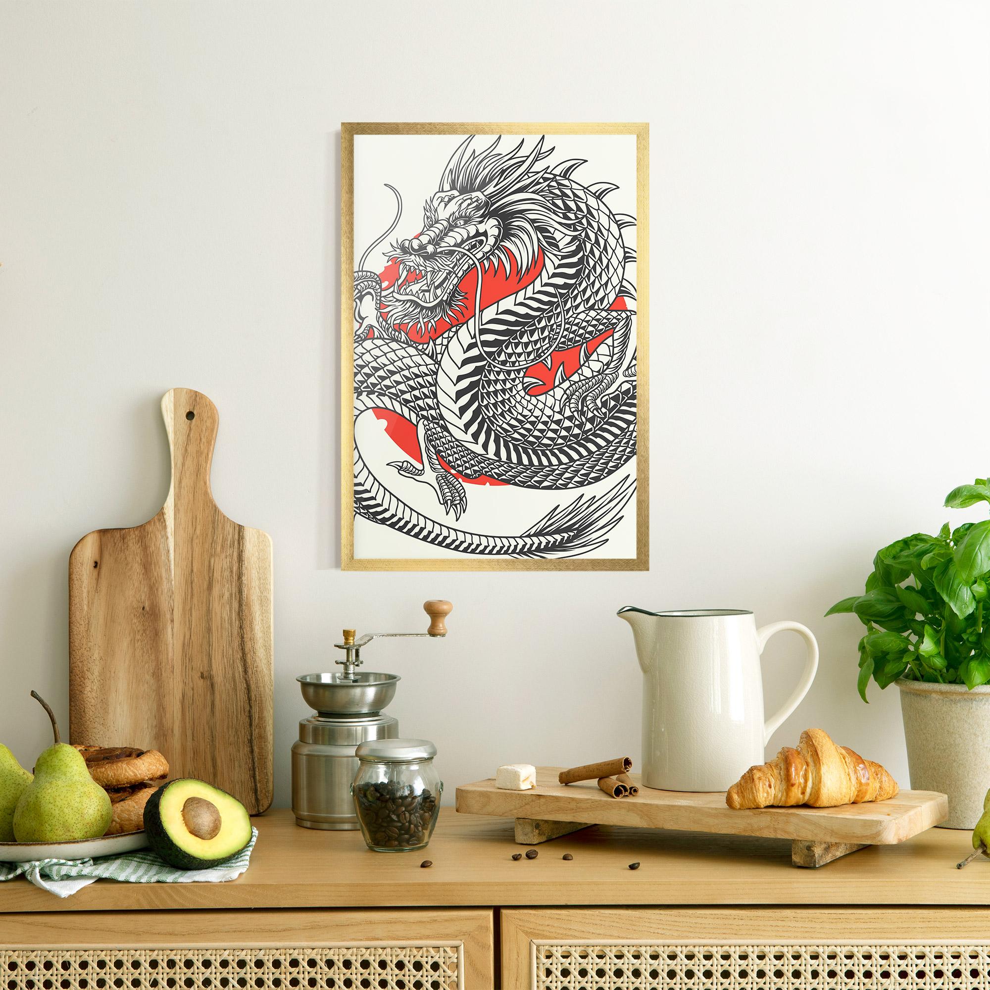 Gerahmte Poster Cream Grey Dragon mockup 8