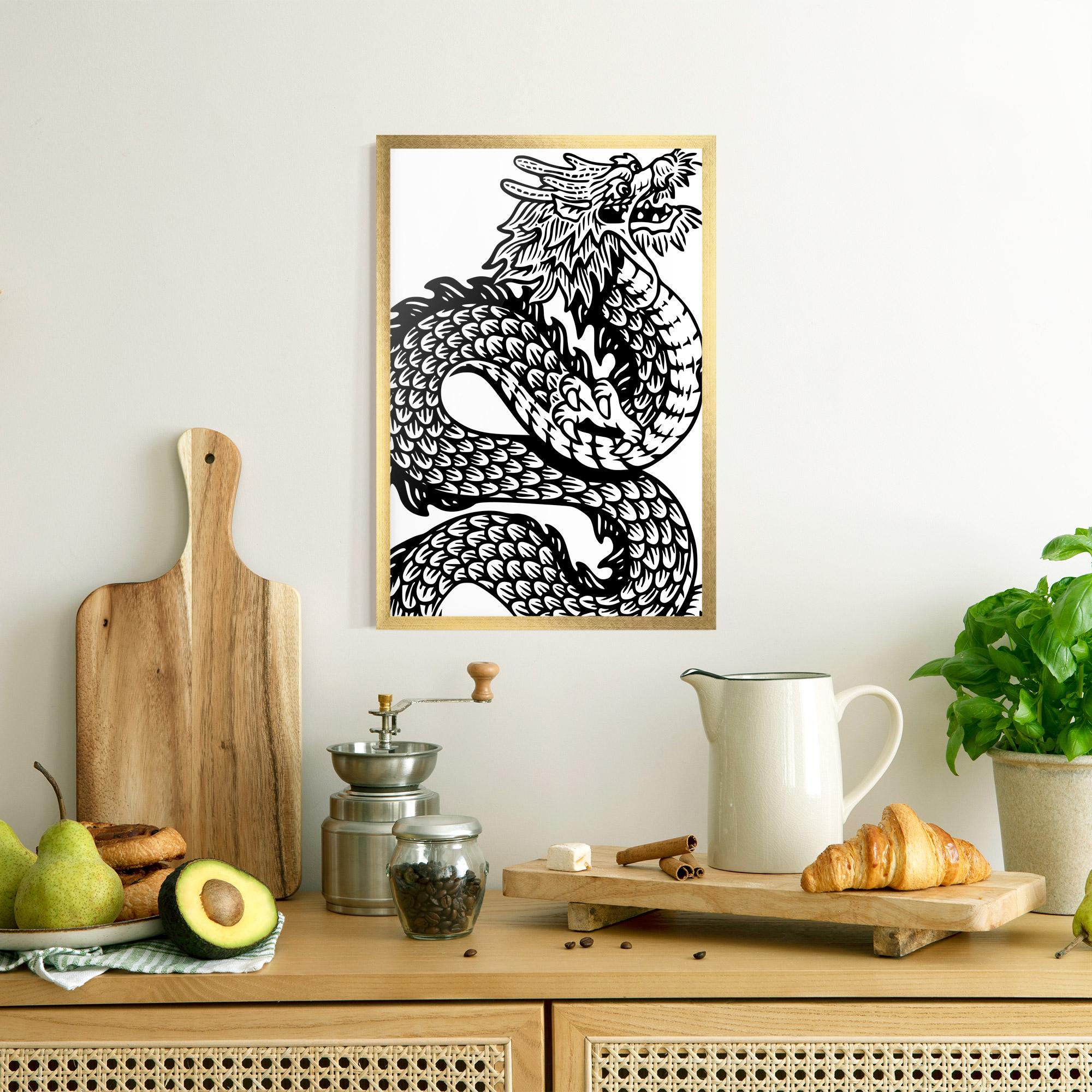 Gerahmte Poster Dragon Black Line mockup 8