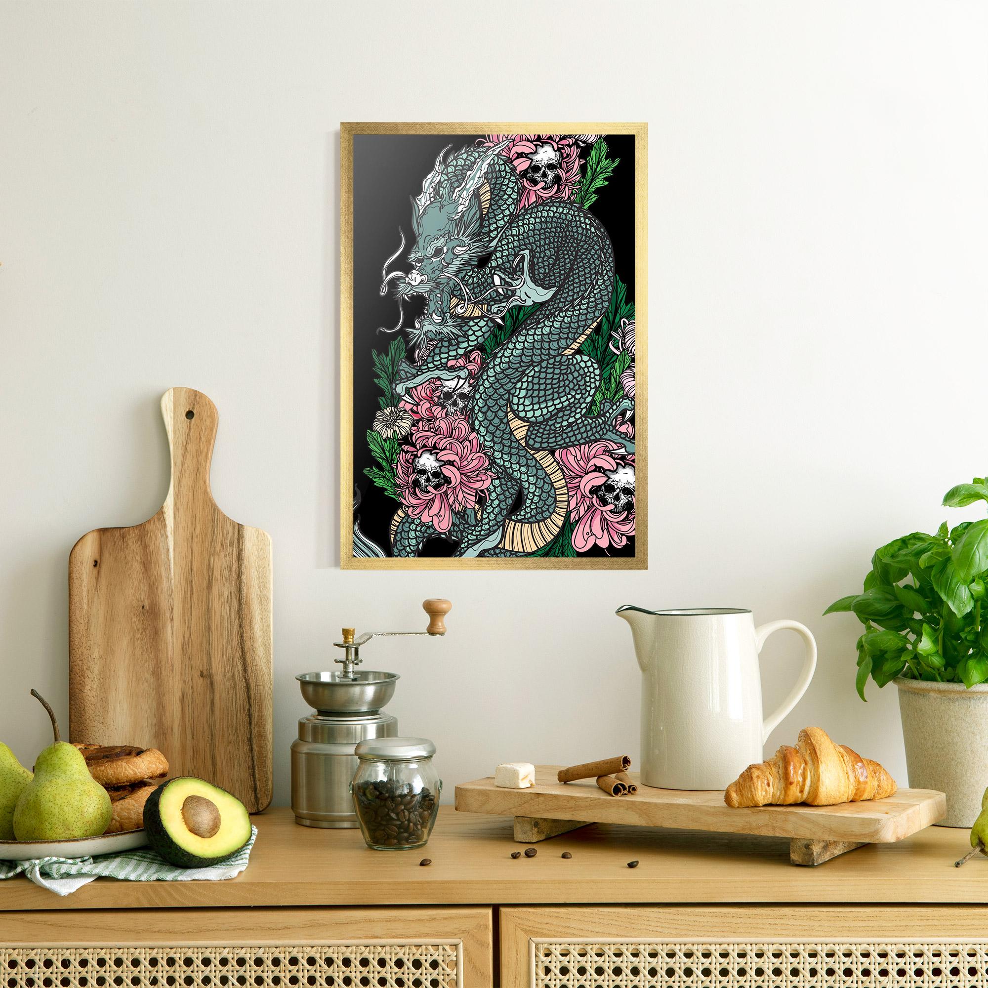Gerahmte Poster Flower Skull Dragon mockup 8