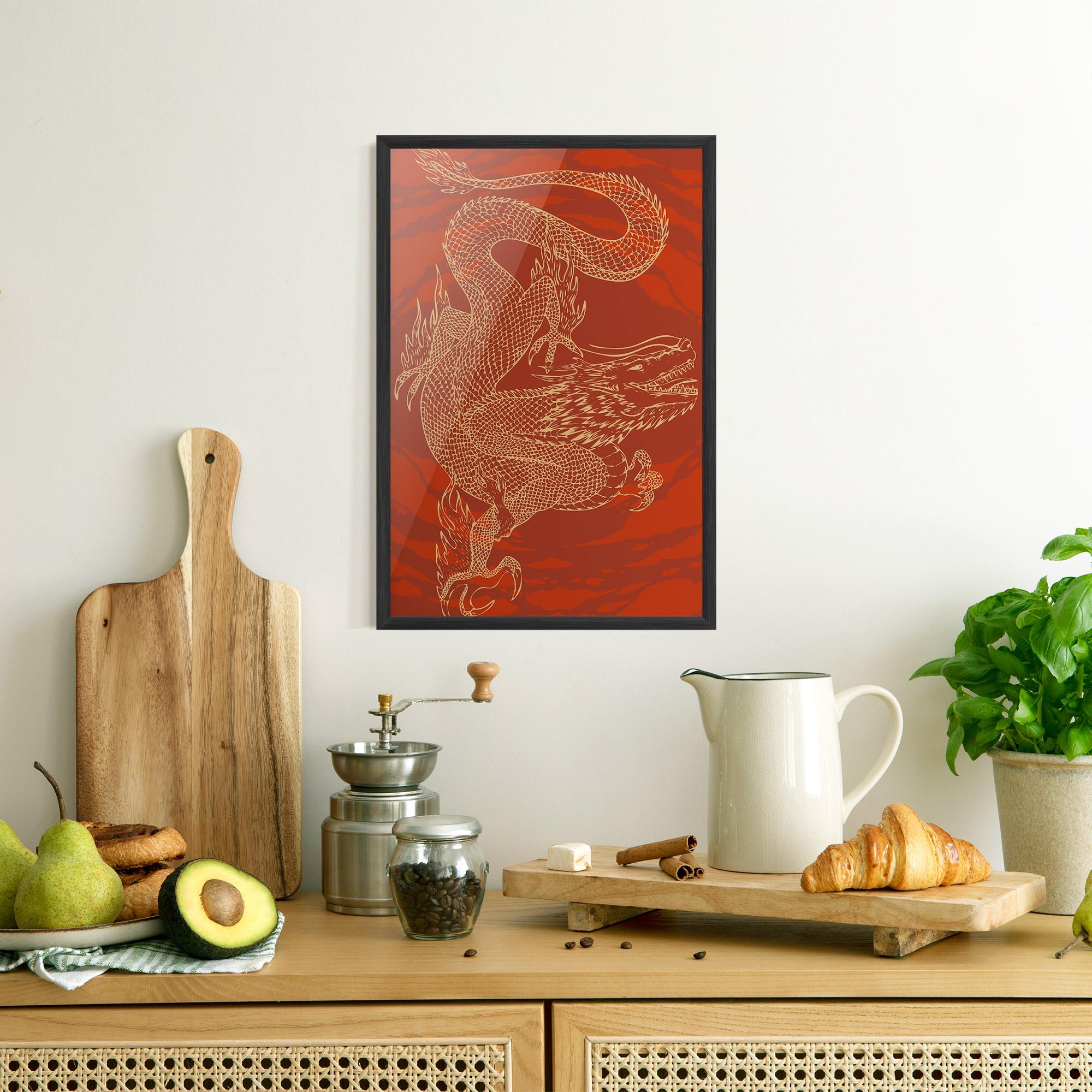 Gerahmte Poster Chinese Dragon Red mockup 8