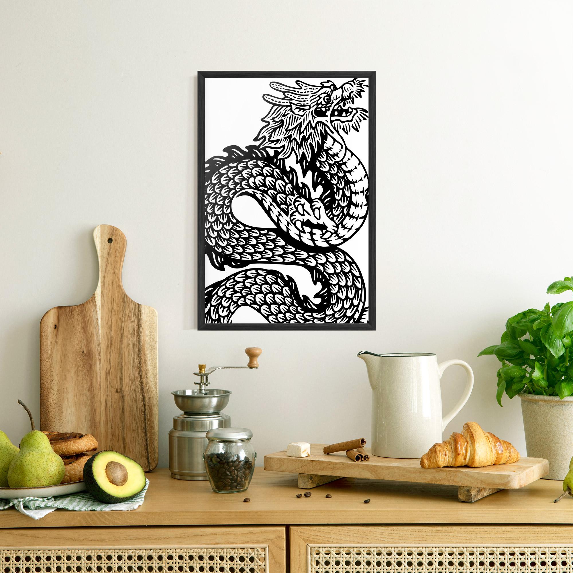 Gerahmte Poster Dragon Black Line mockup 8
