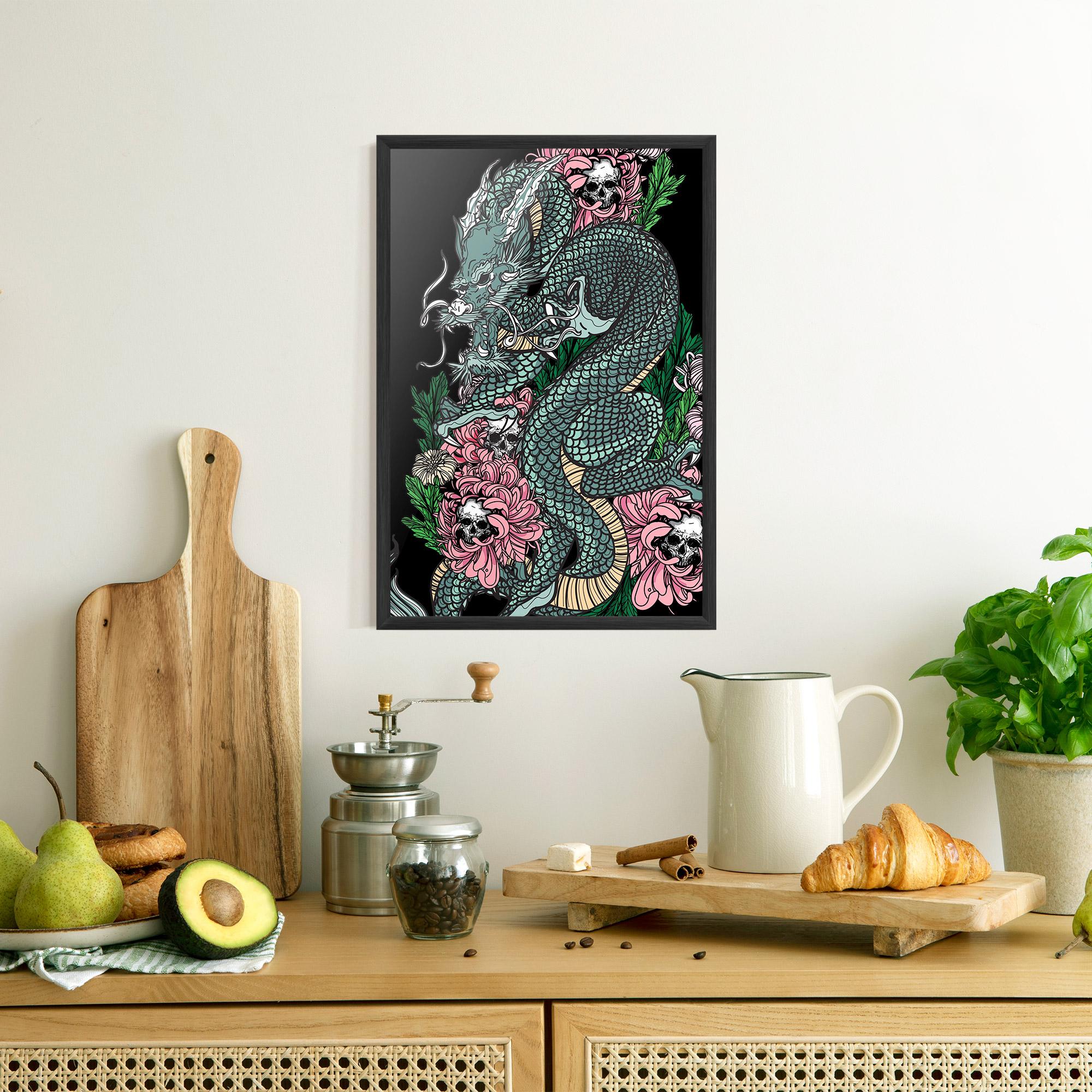 Gerahmte Poster Flower Skull Dragon mockup 8