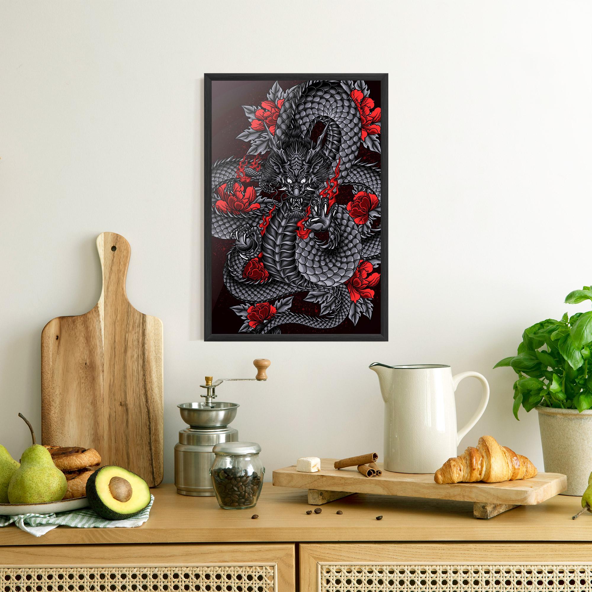 Gerahmte Poster Red Flower Dragon mockup 8