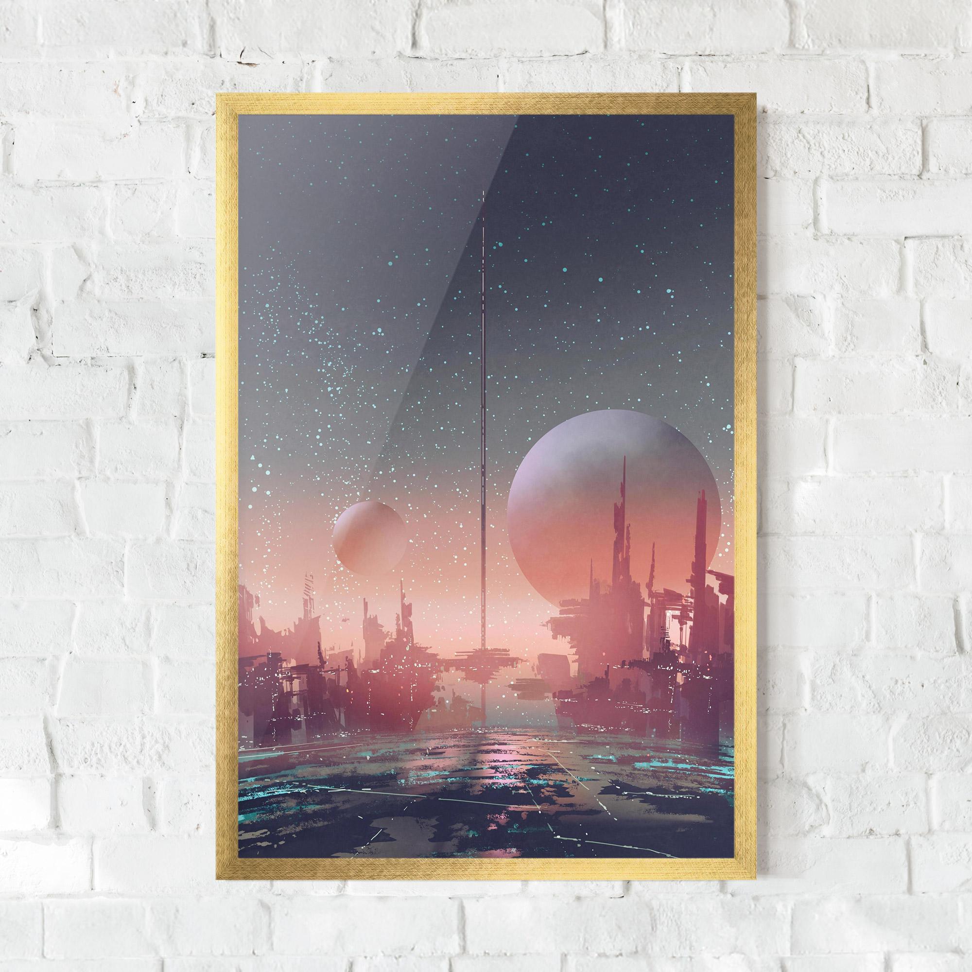 Gerahmte Poster Futuristic Alien Buildings mockup 0