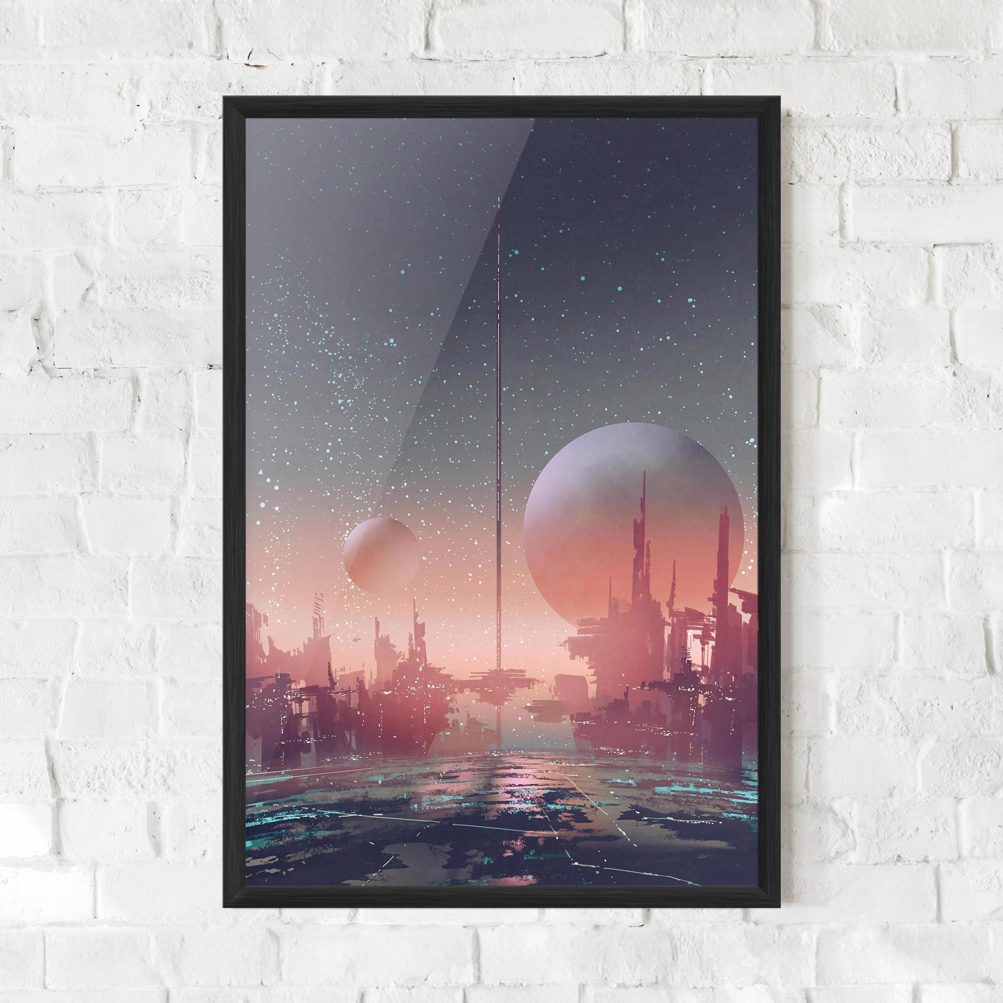 Gerahmte Poster Futuristic Alien Buildings mockup 0