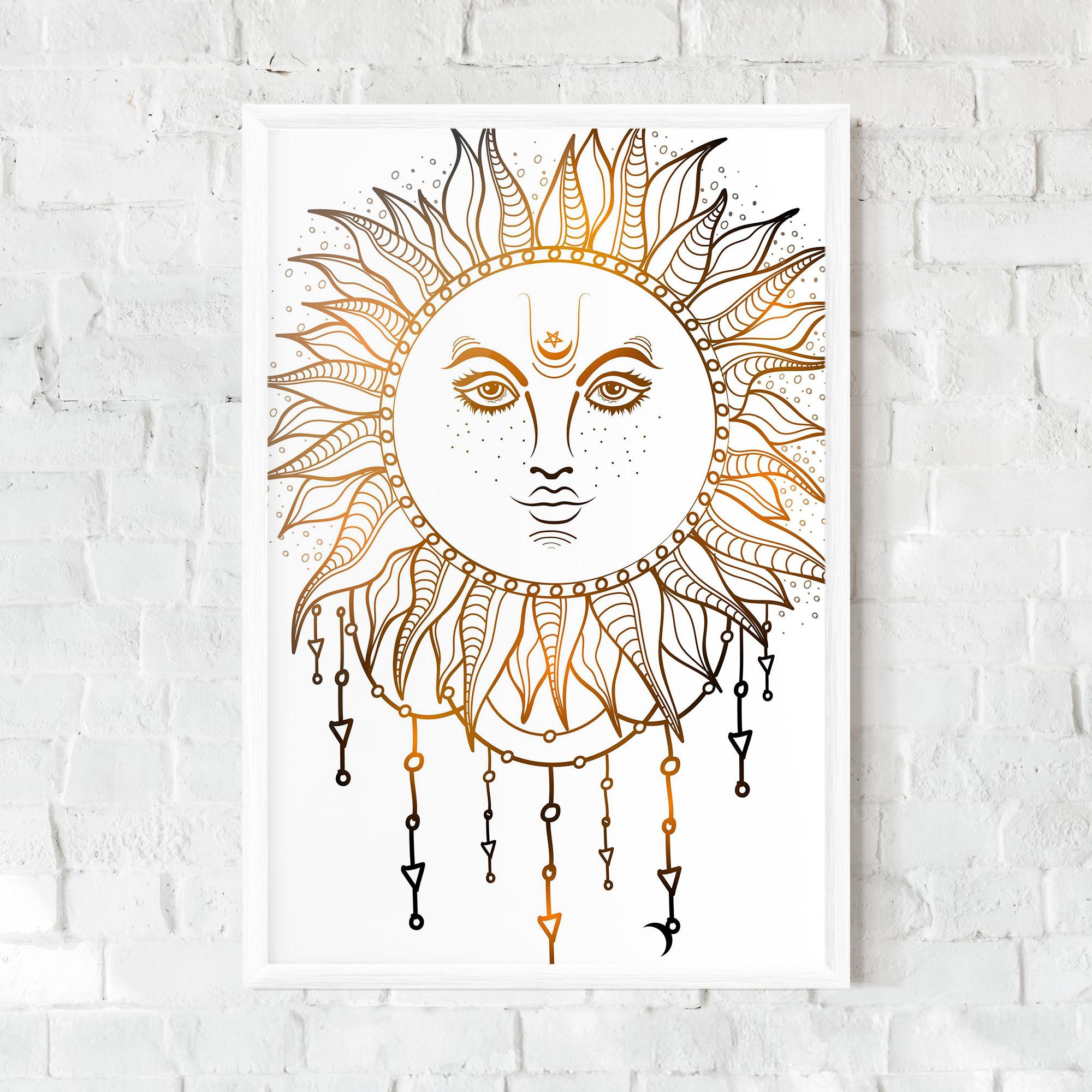 Gerahmte Poster Gold Sun Face mockup 0
