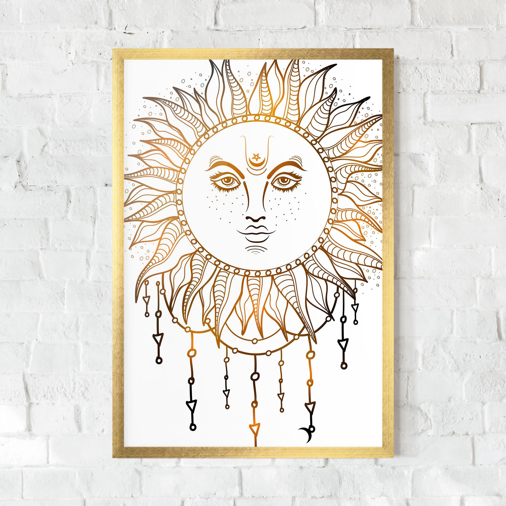 Gerahmte Poster Gold Sun Face mockup 0