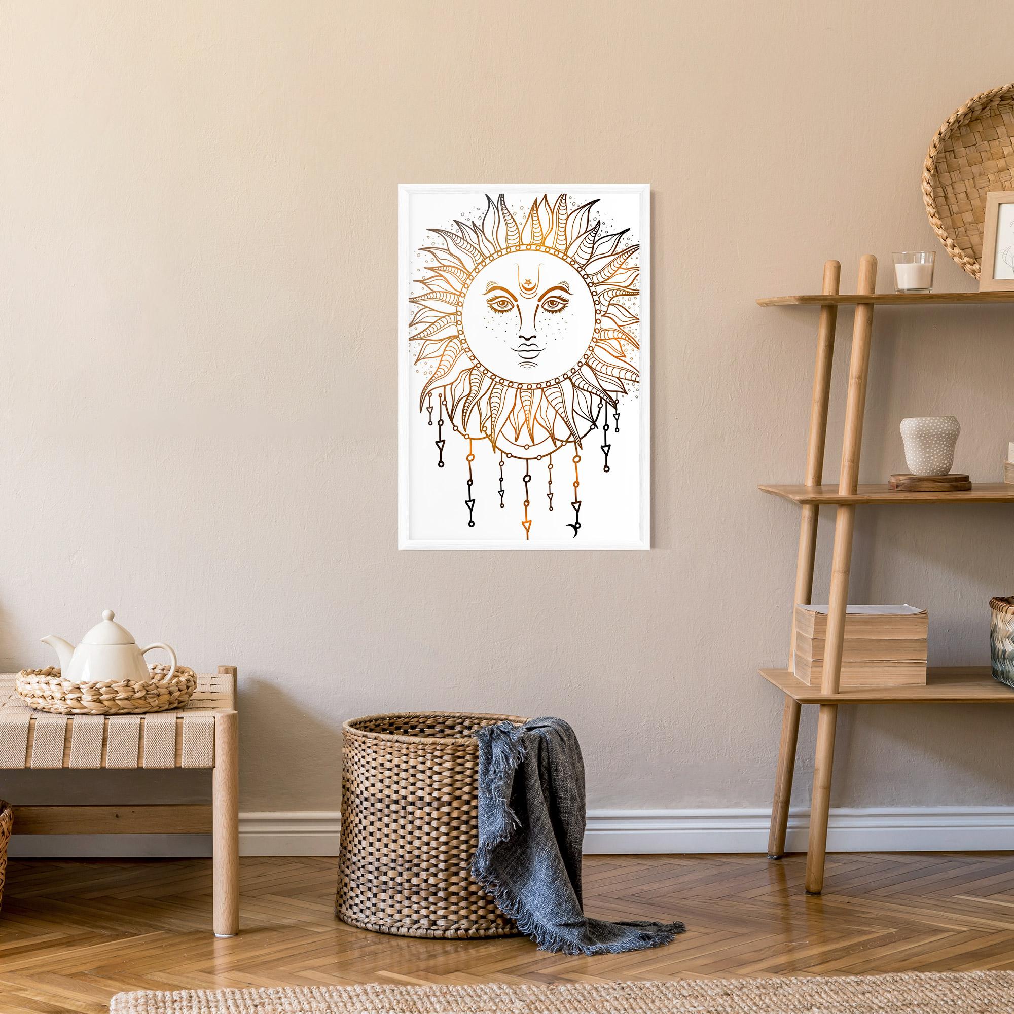 Gerahmte Poster Gold Sun Face mockup 9