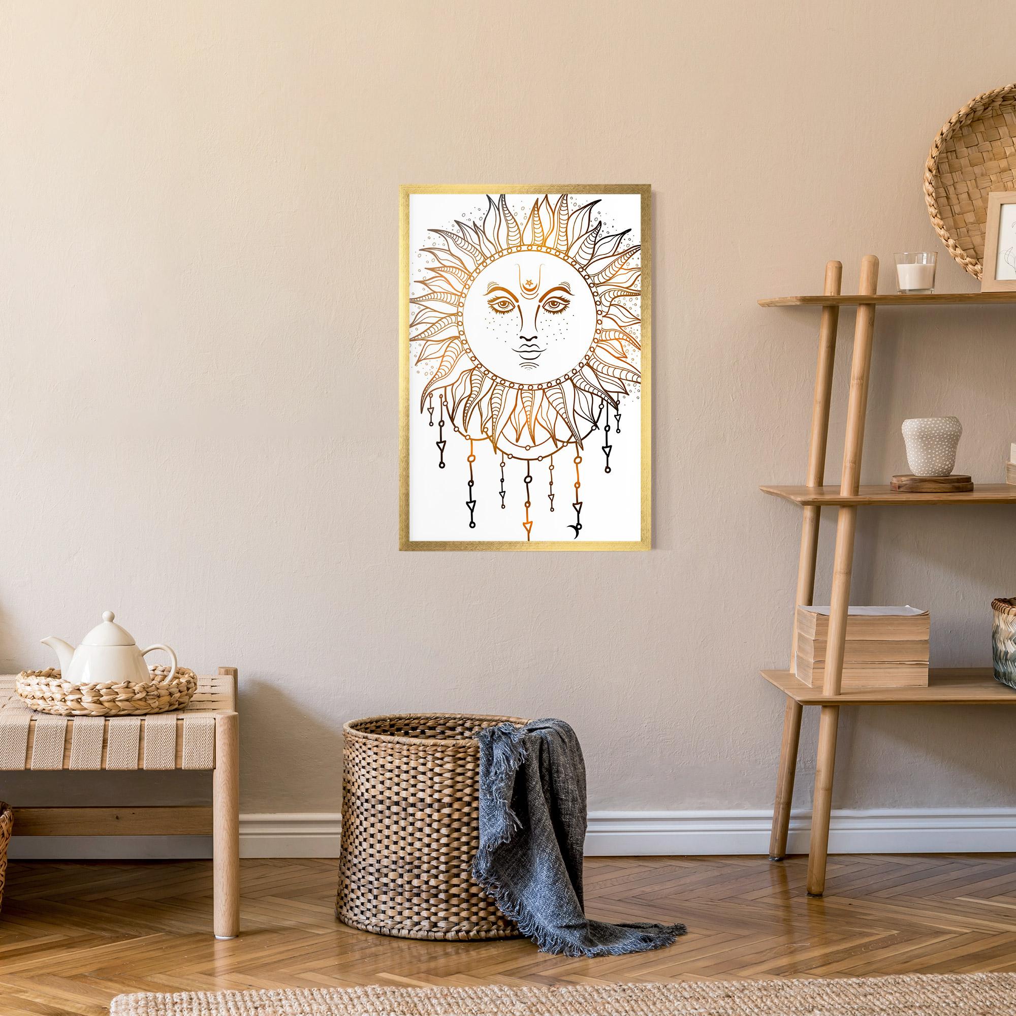Gerahmte Poster Gold Sun Face mockup 9