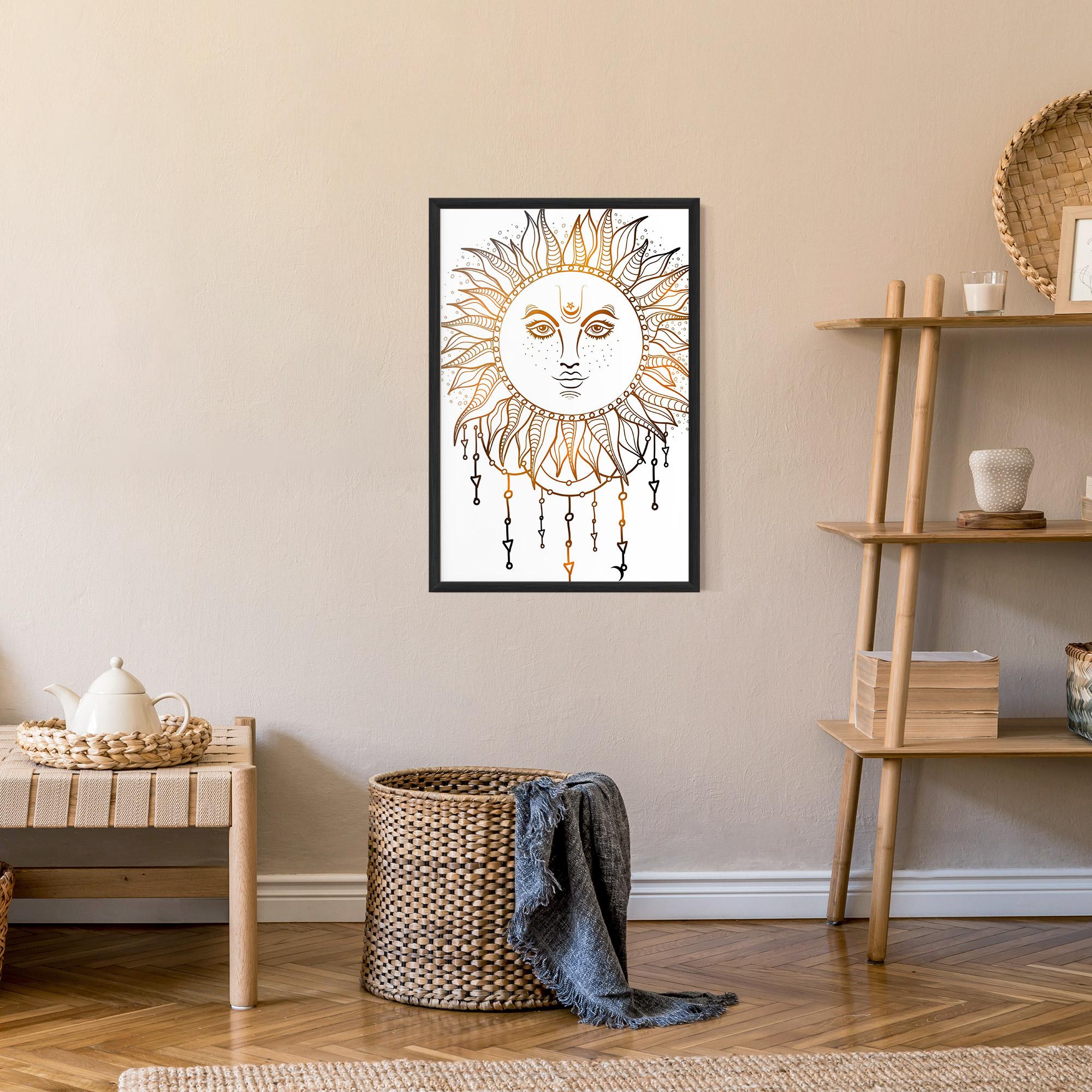 Gerahmte Poster Gold Sun Face mockup 9