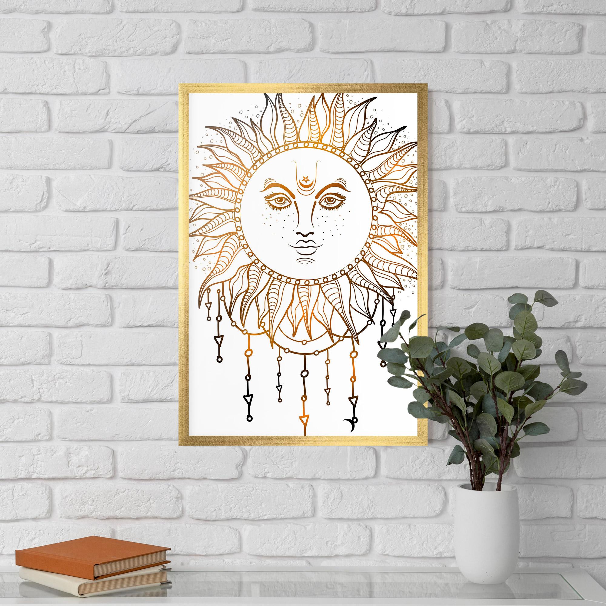 Gerahmte Poster Gold Sun Face mockup 5