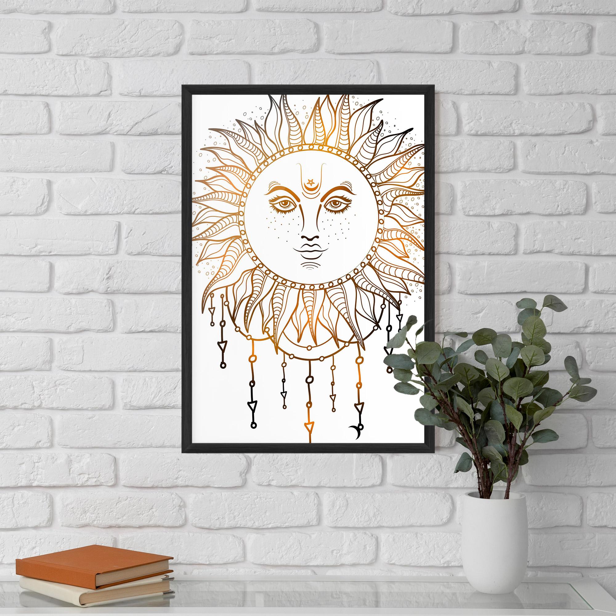 Gerahmte Poster Gold Sun Face mockup 5