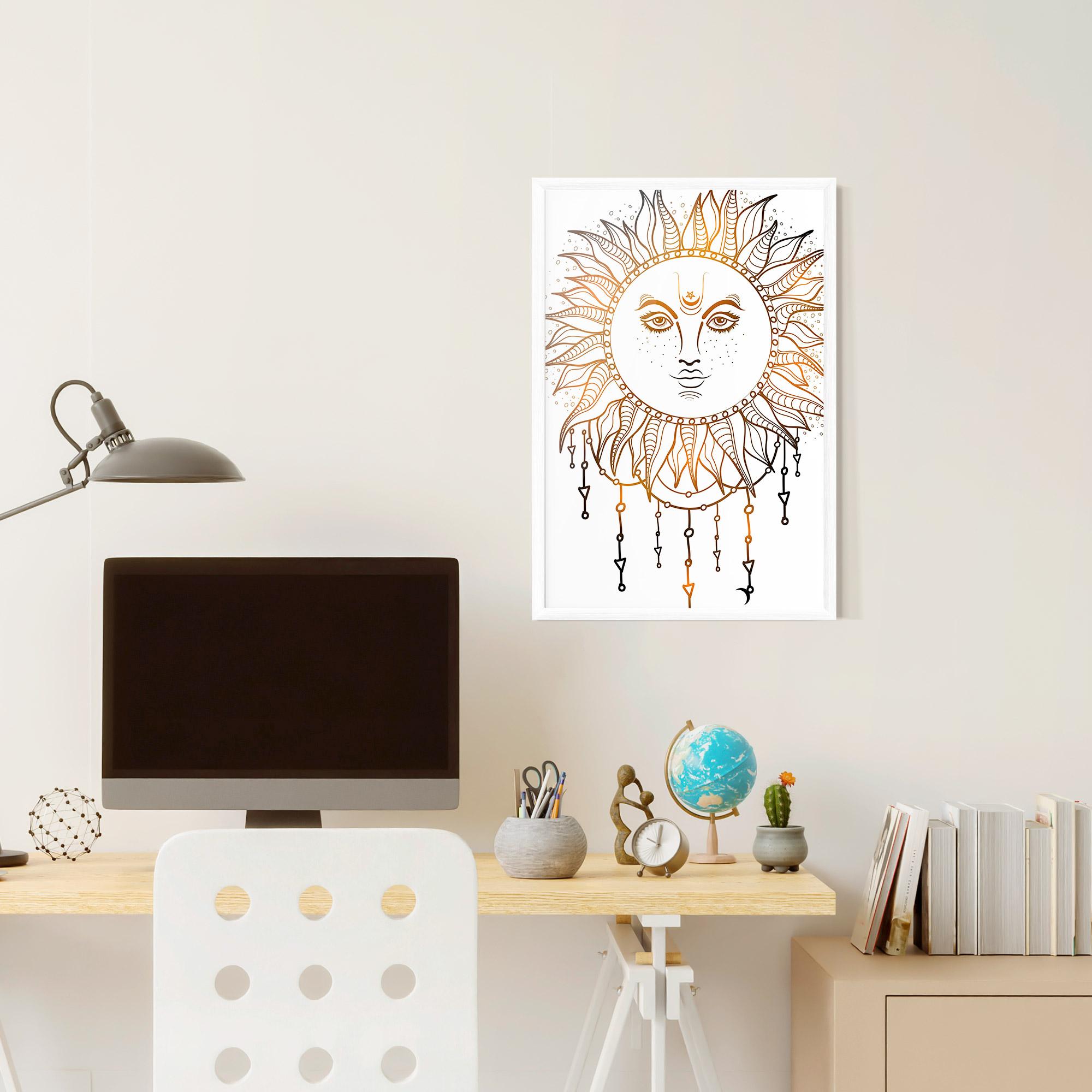Gerahmte Poster Gold Sun Face mockup 6