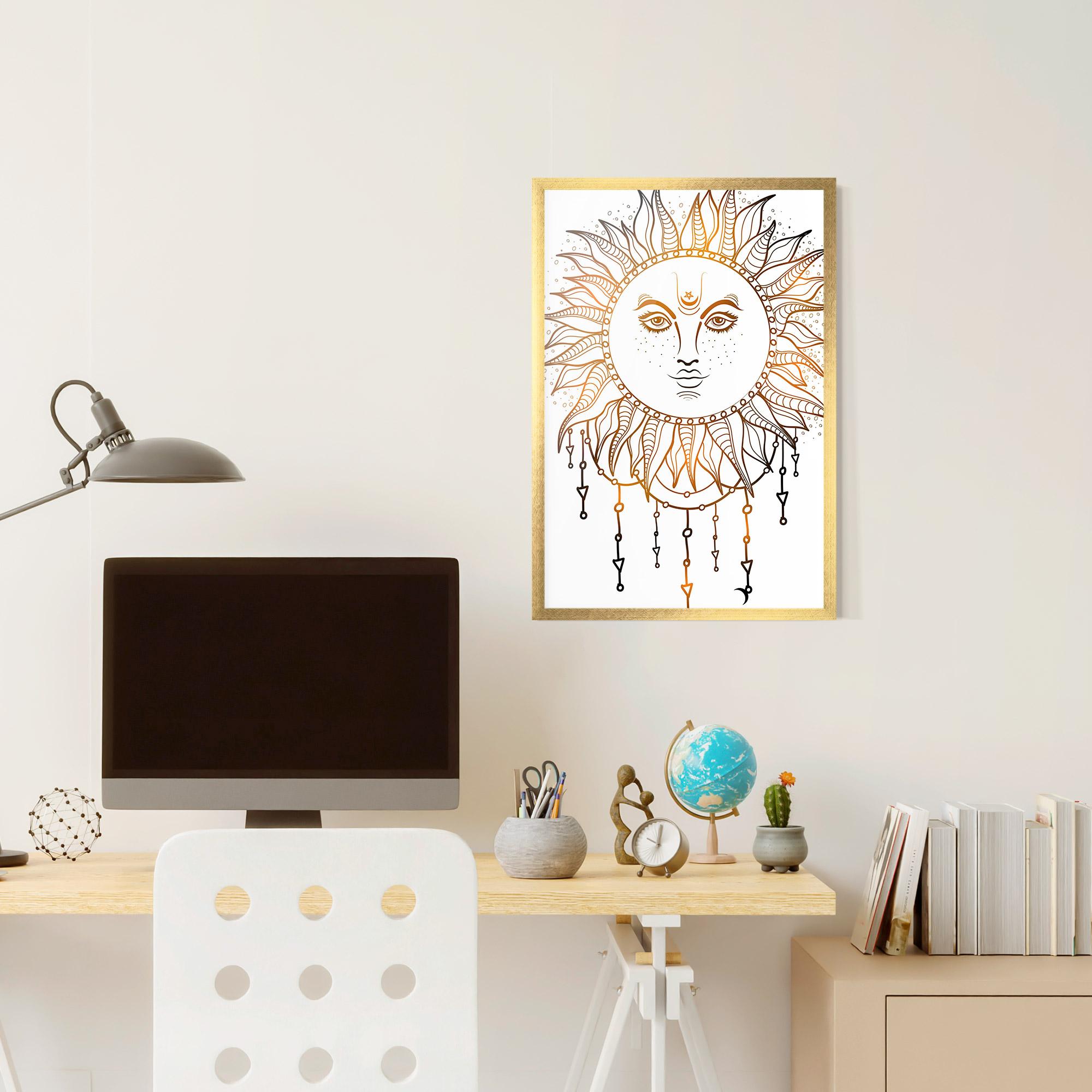Gerahmte Poster Gold Sun Face mockup 6