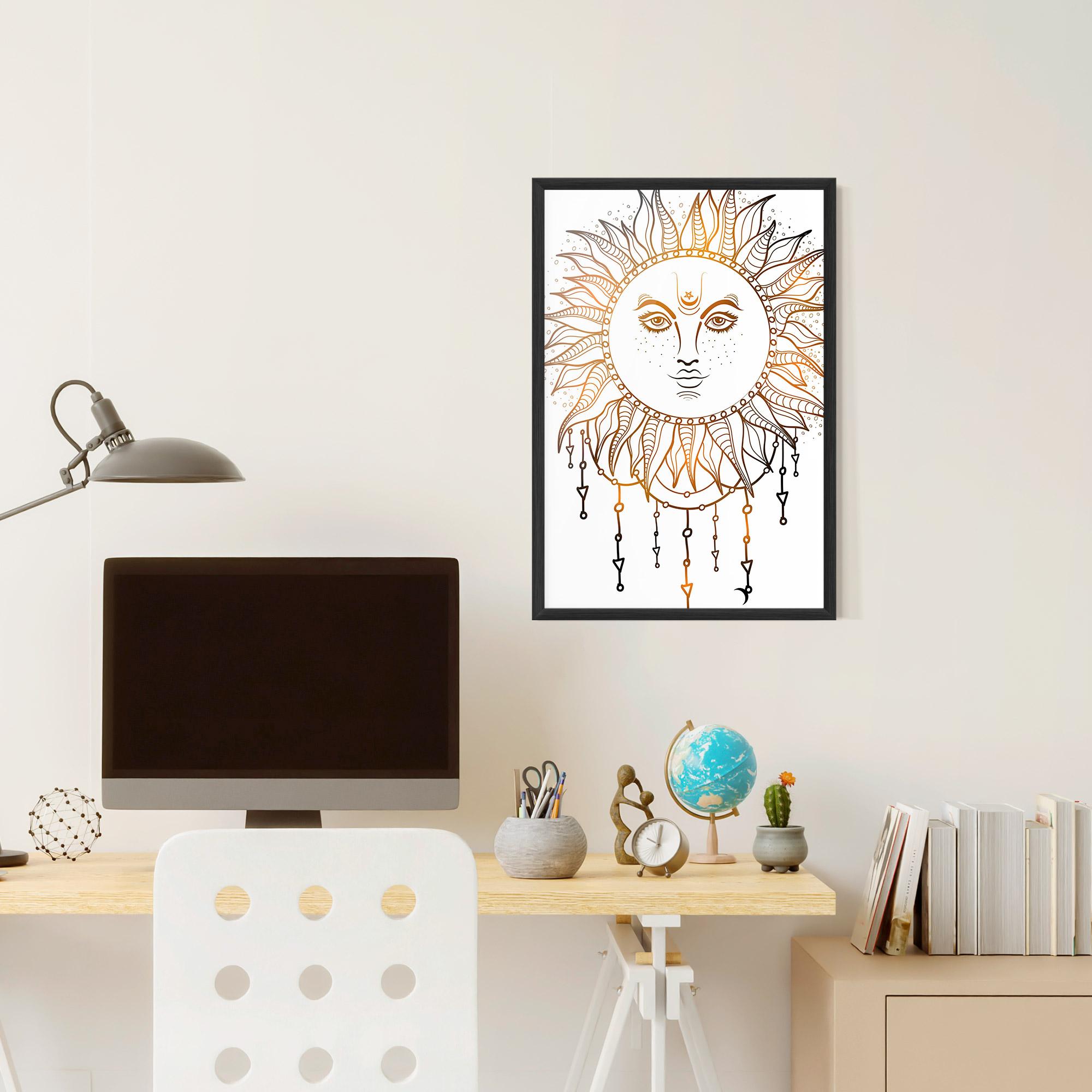 Gerahmte Poster Gold Sun Face mockup 6