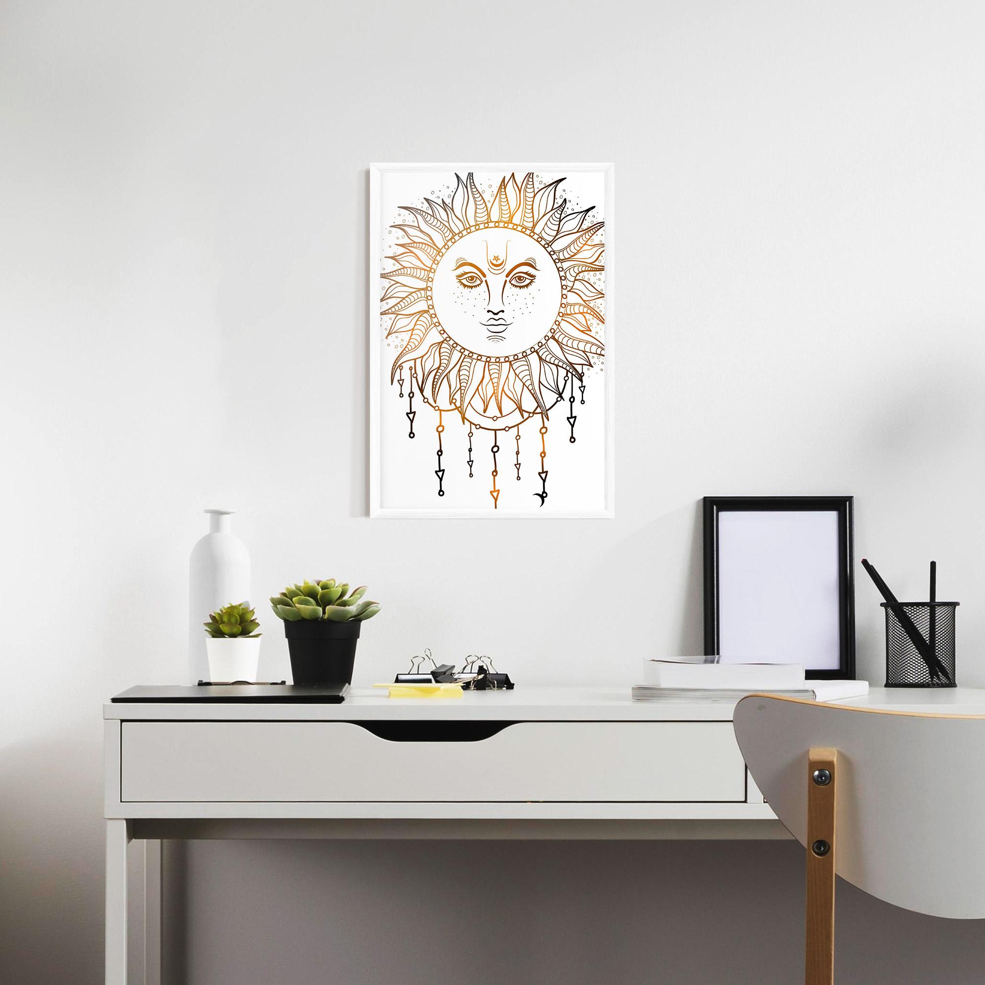 Gerahmte Poster Gold Sun Face mockup 7