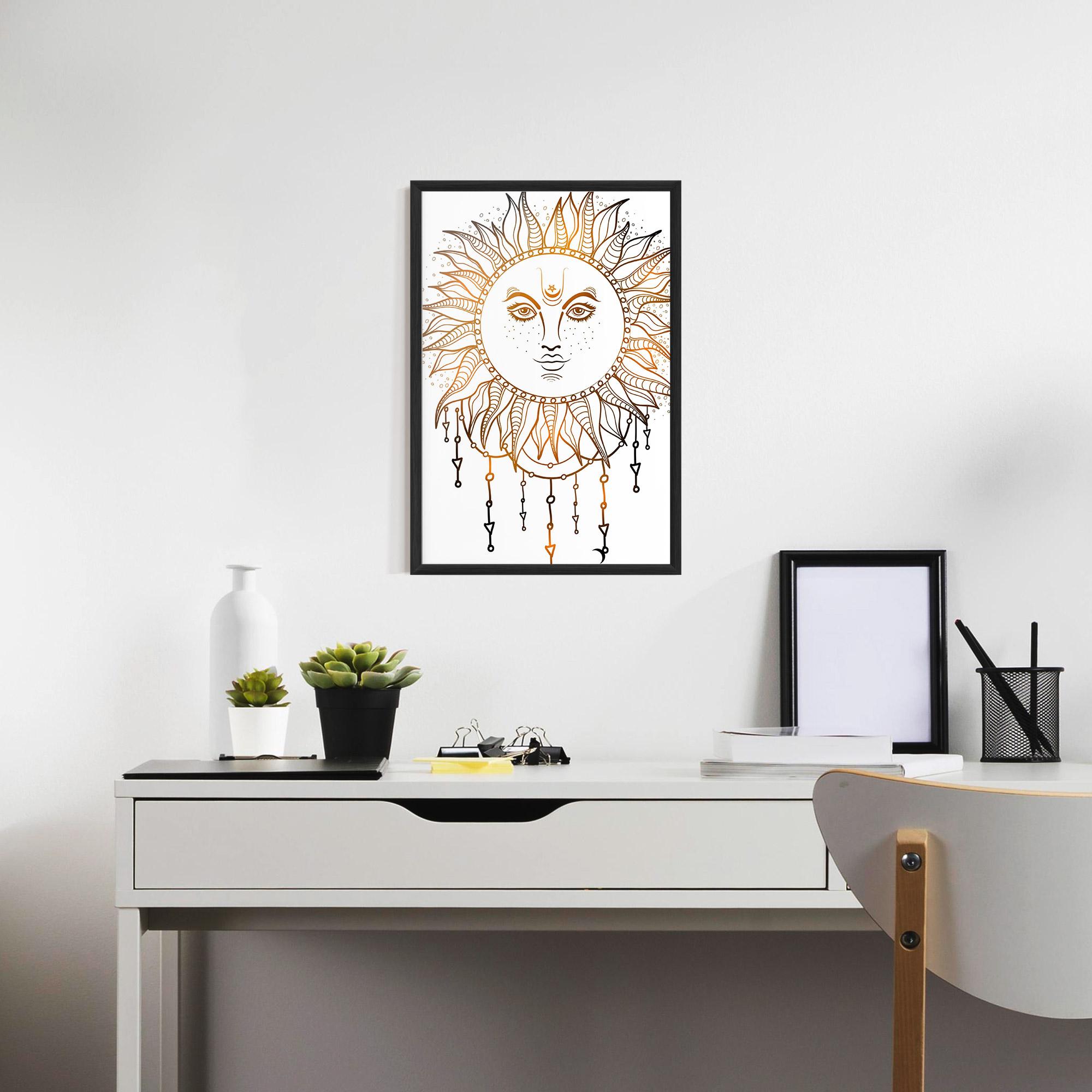 Gerahmte Poster Gold Sun Face mockup 7