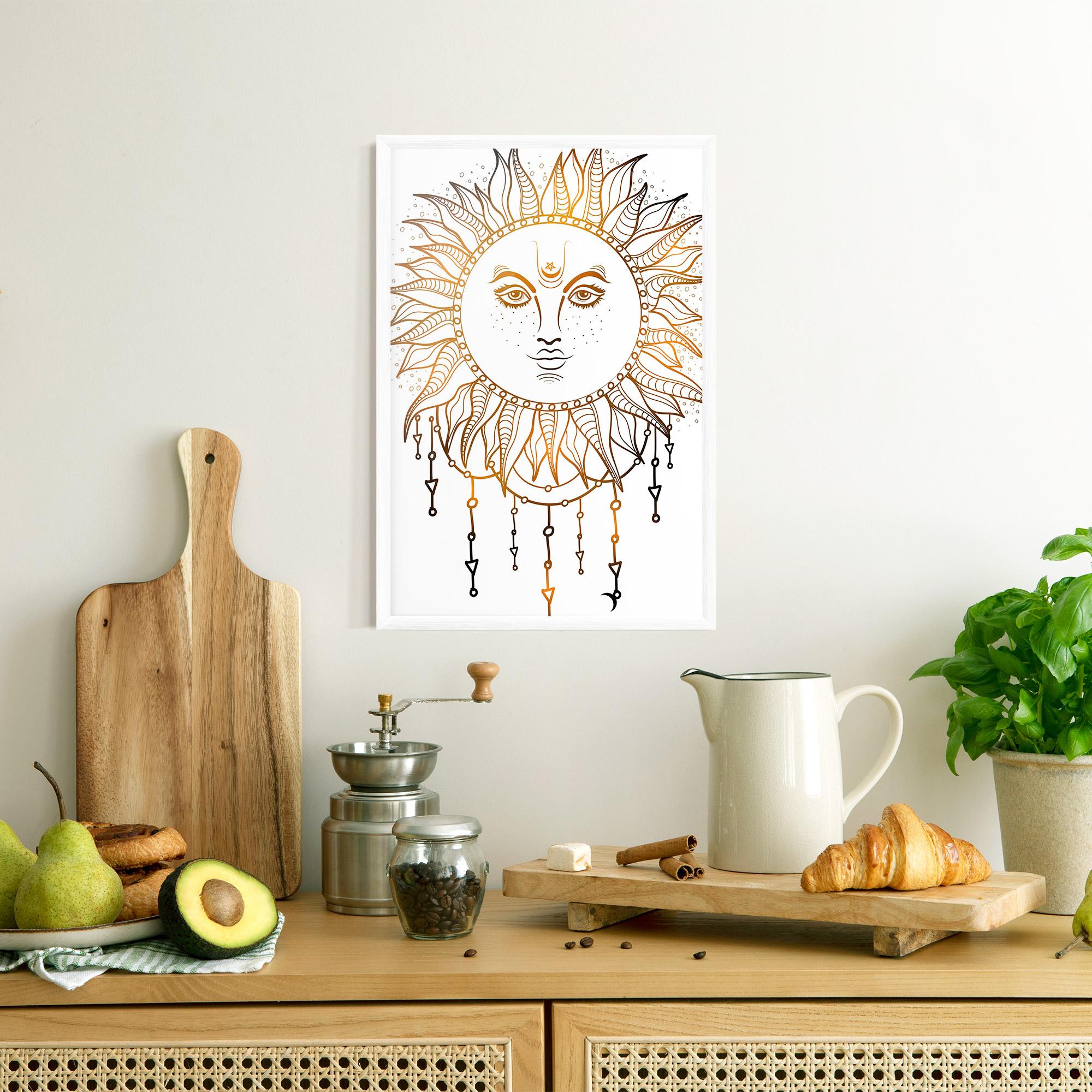 Gerahmte Poster Gold Sun Face mockup 8