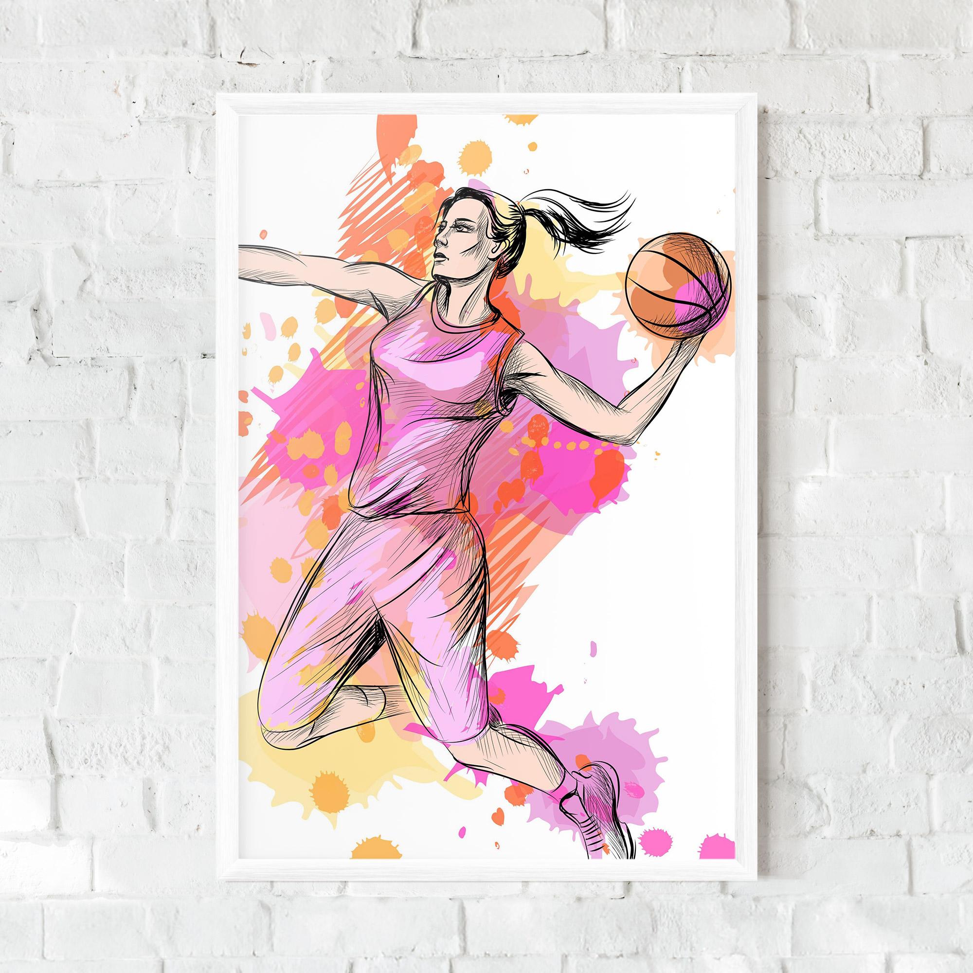 Gerahmte Poster Pink Basket Player mockup 0