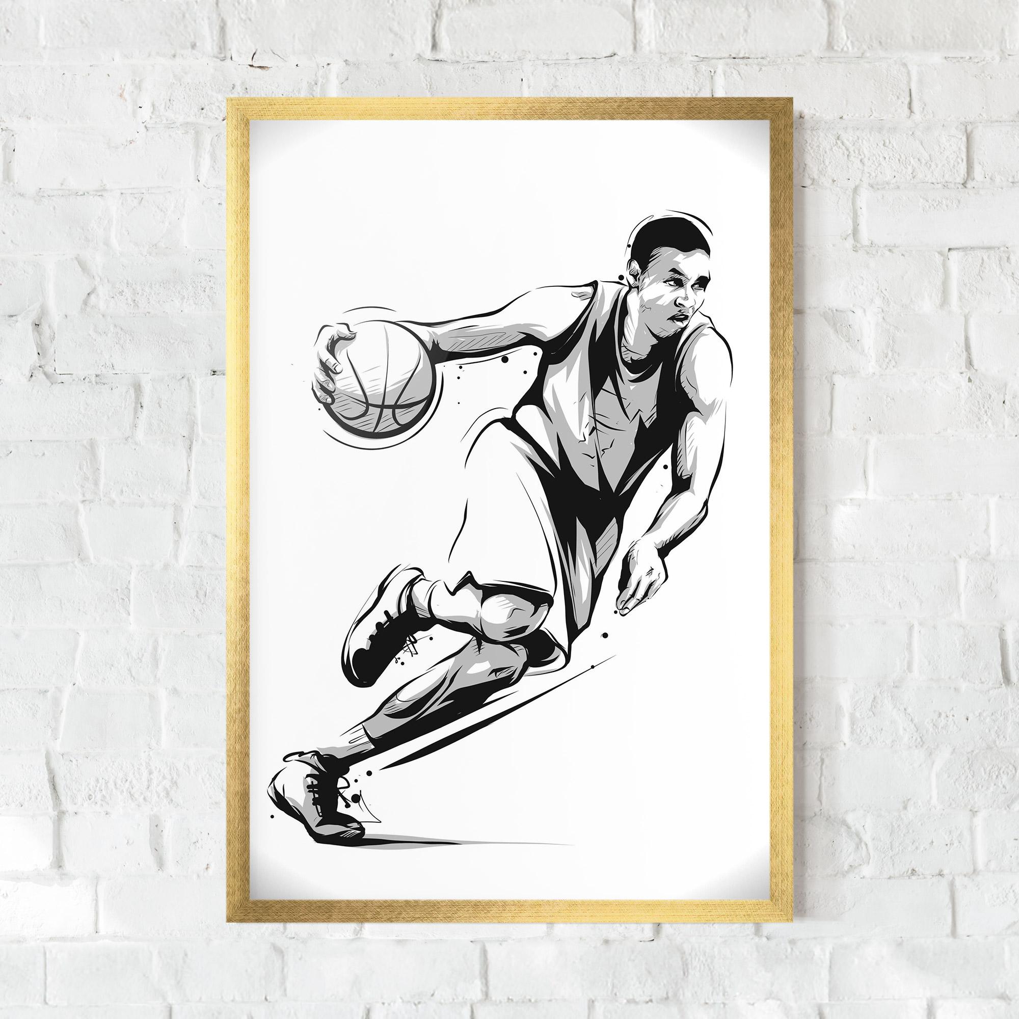 Gerahmte Poster Basketball Player Line mockup 0
