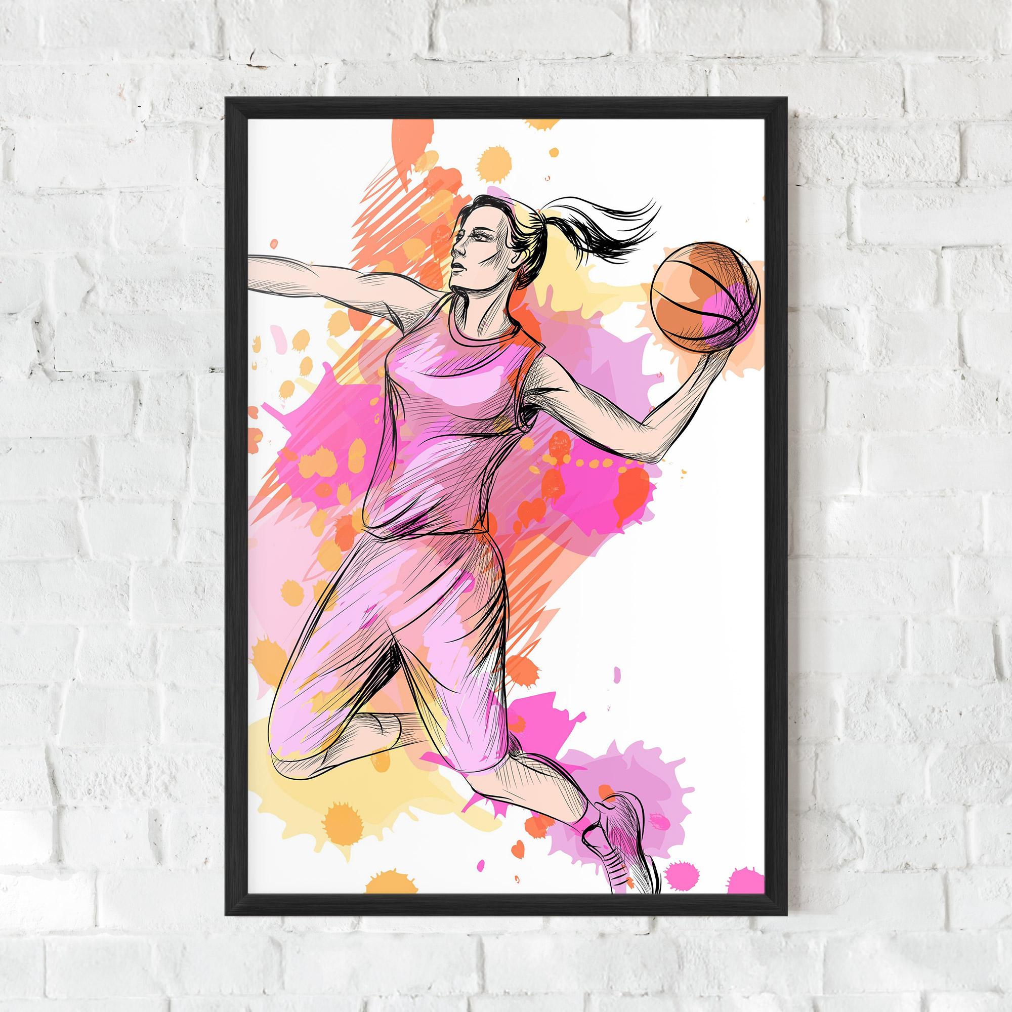 Gerahmte Poster Pink Basket Player mockup 0