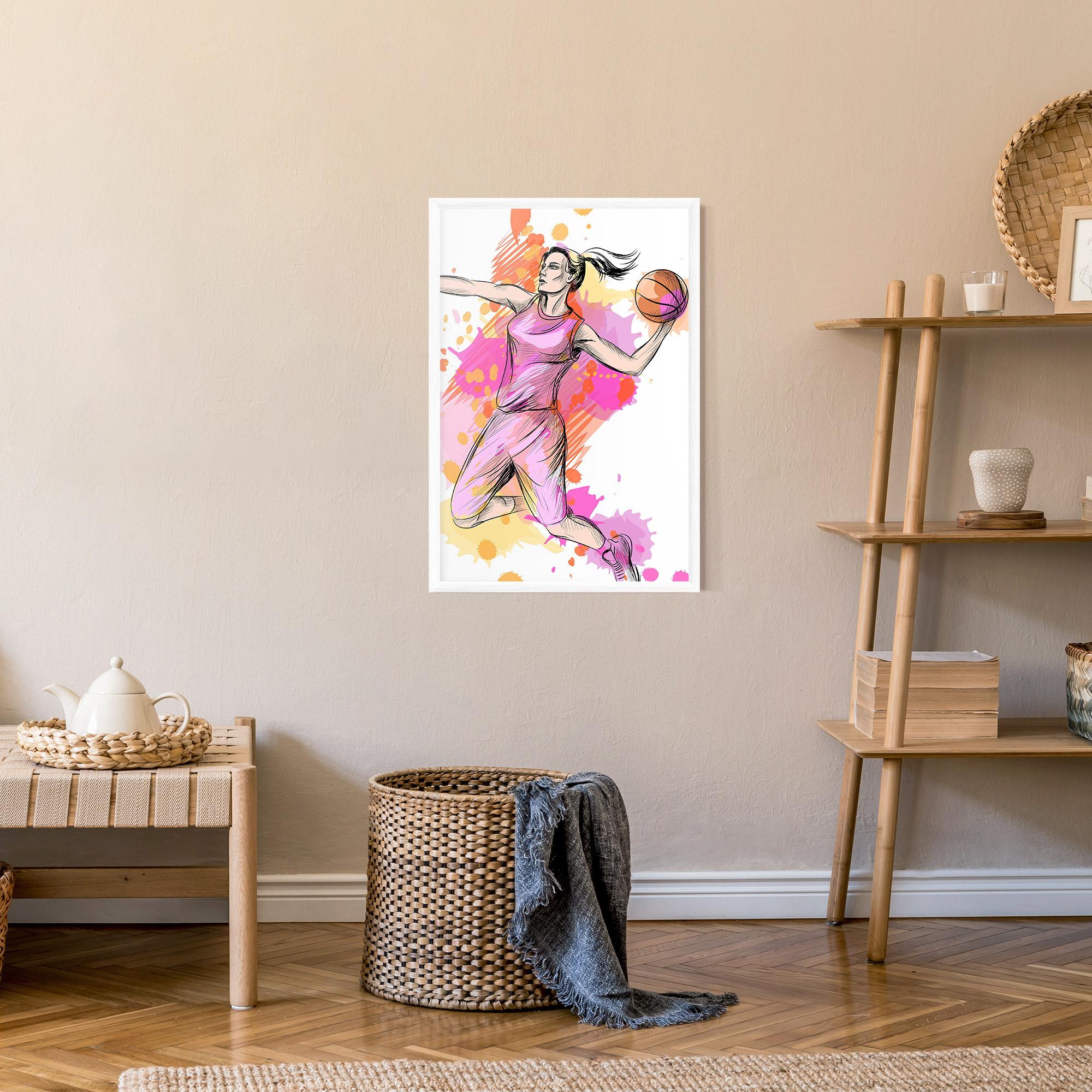 Gerahmte Poster Pink Basket Player mockup 9