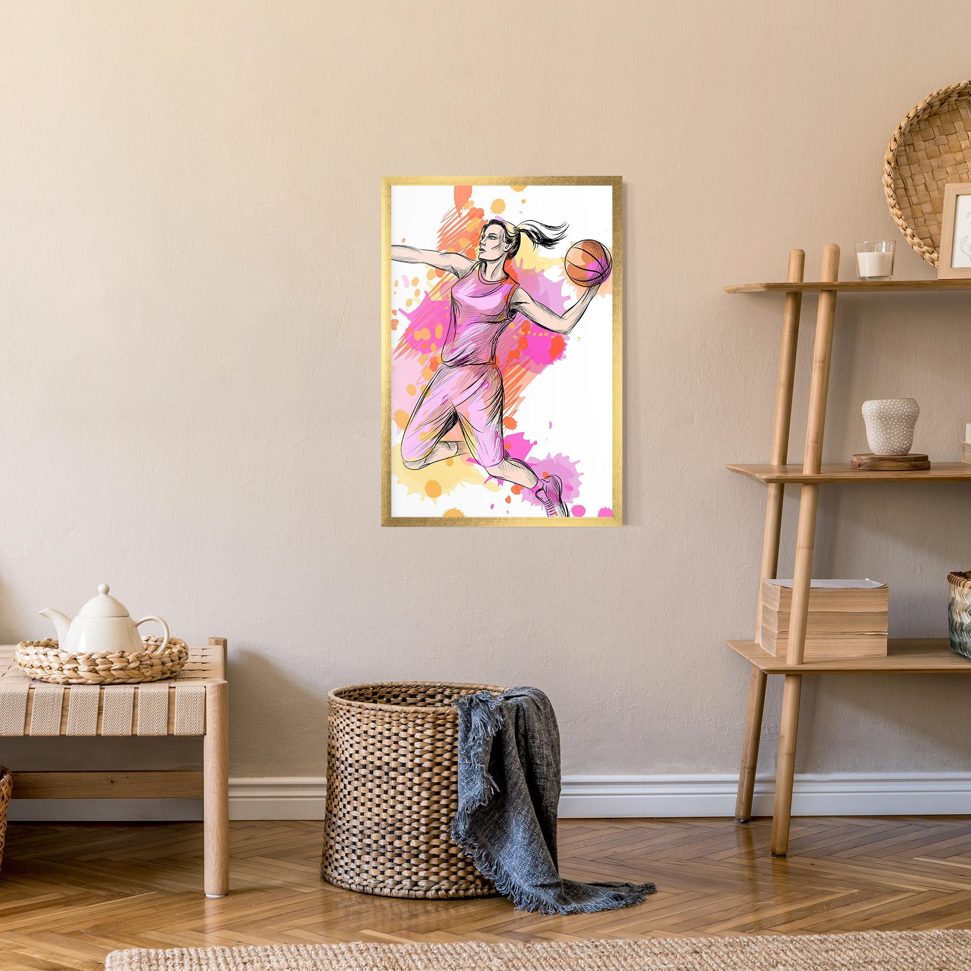 Gerahmte Poster Pink Basket Player mockup 9