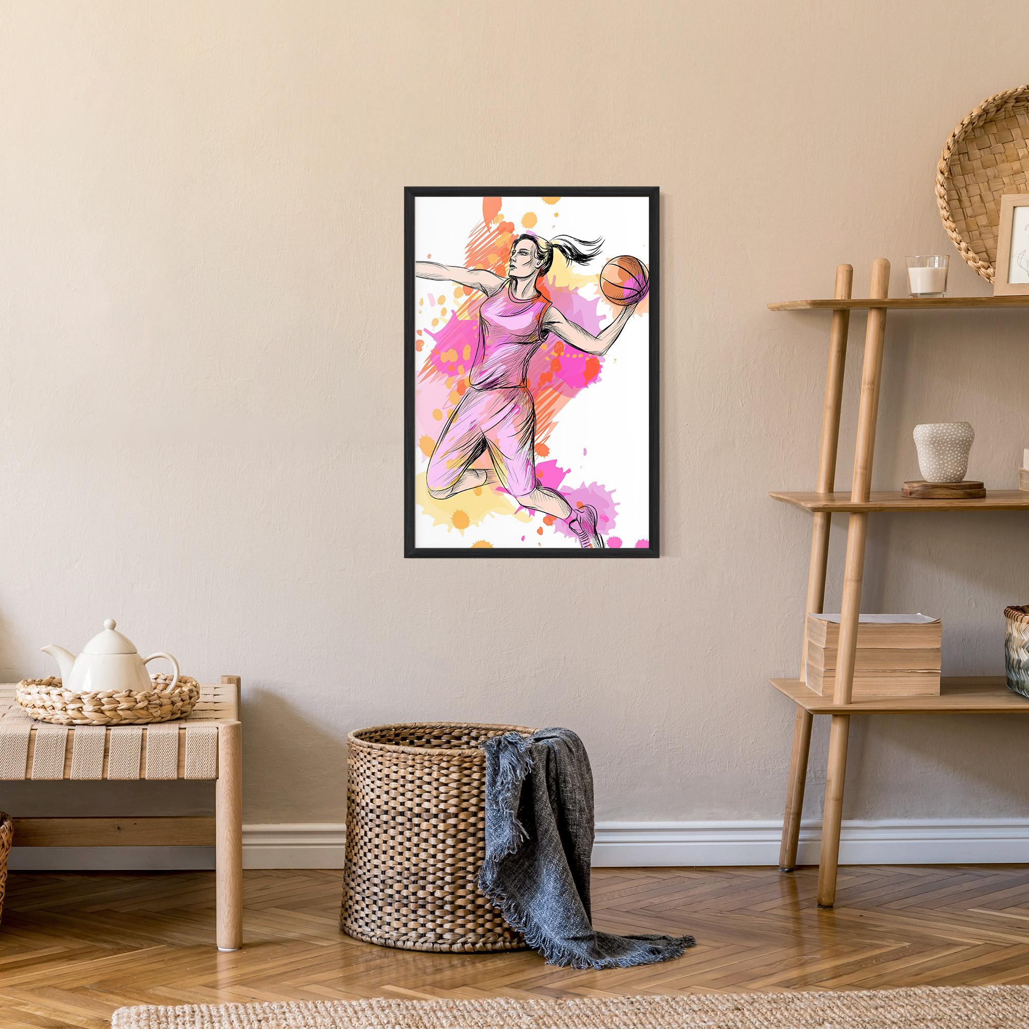 Gerahmte Poster Pink Basket Player mockup 9