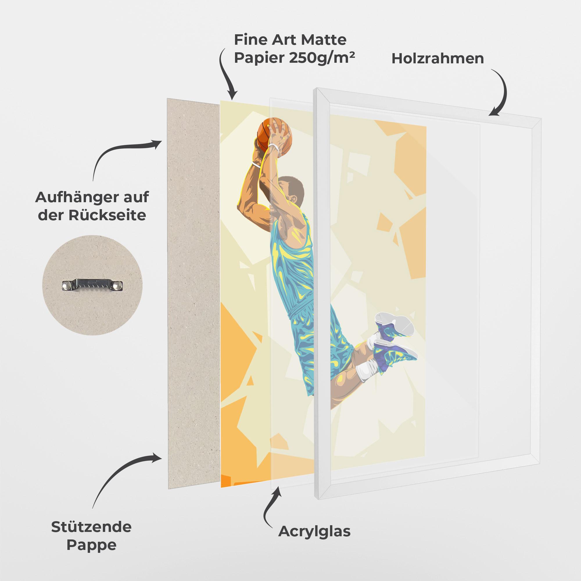 Gerahmte Poster Basketball Dunk Pose mockup 1