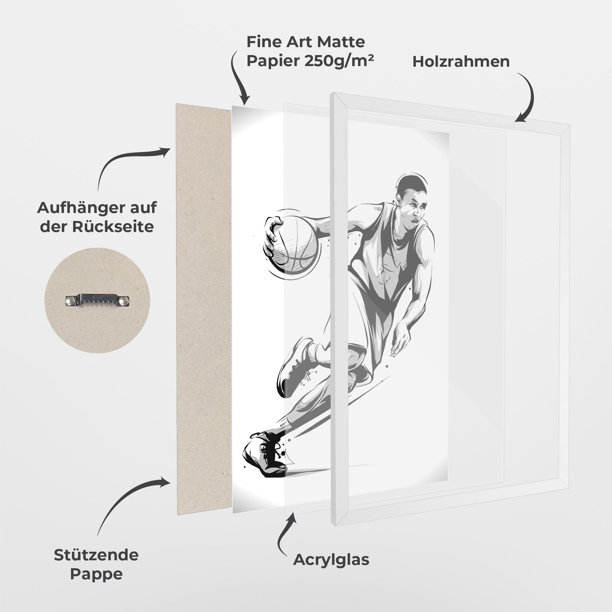 Gerahmte Poster Basketball Player Line mockup 1
