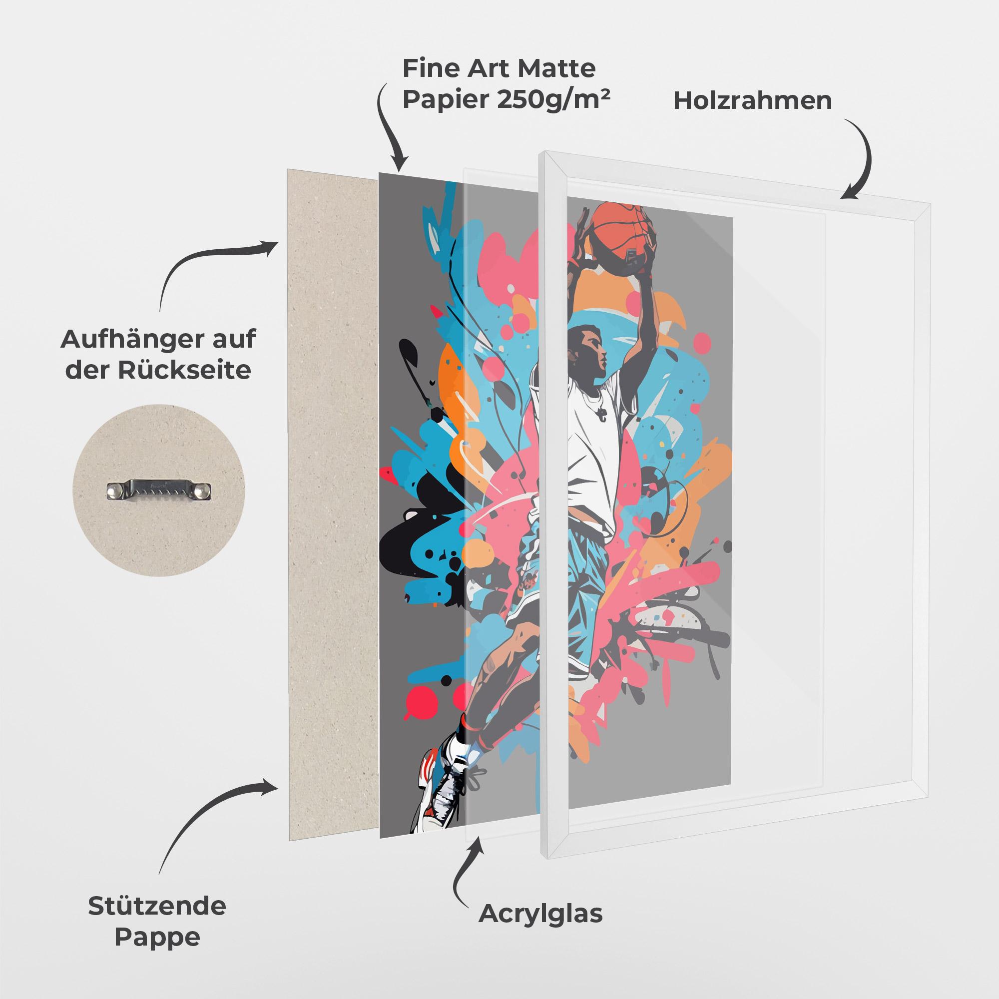 Gerahmte Poster Blue Red Basket mockup 1