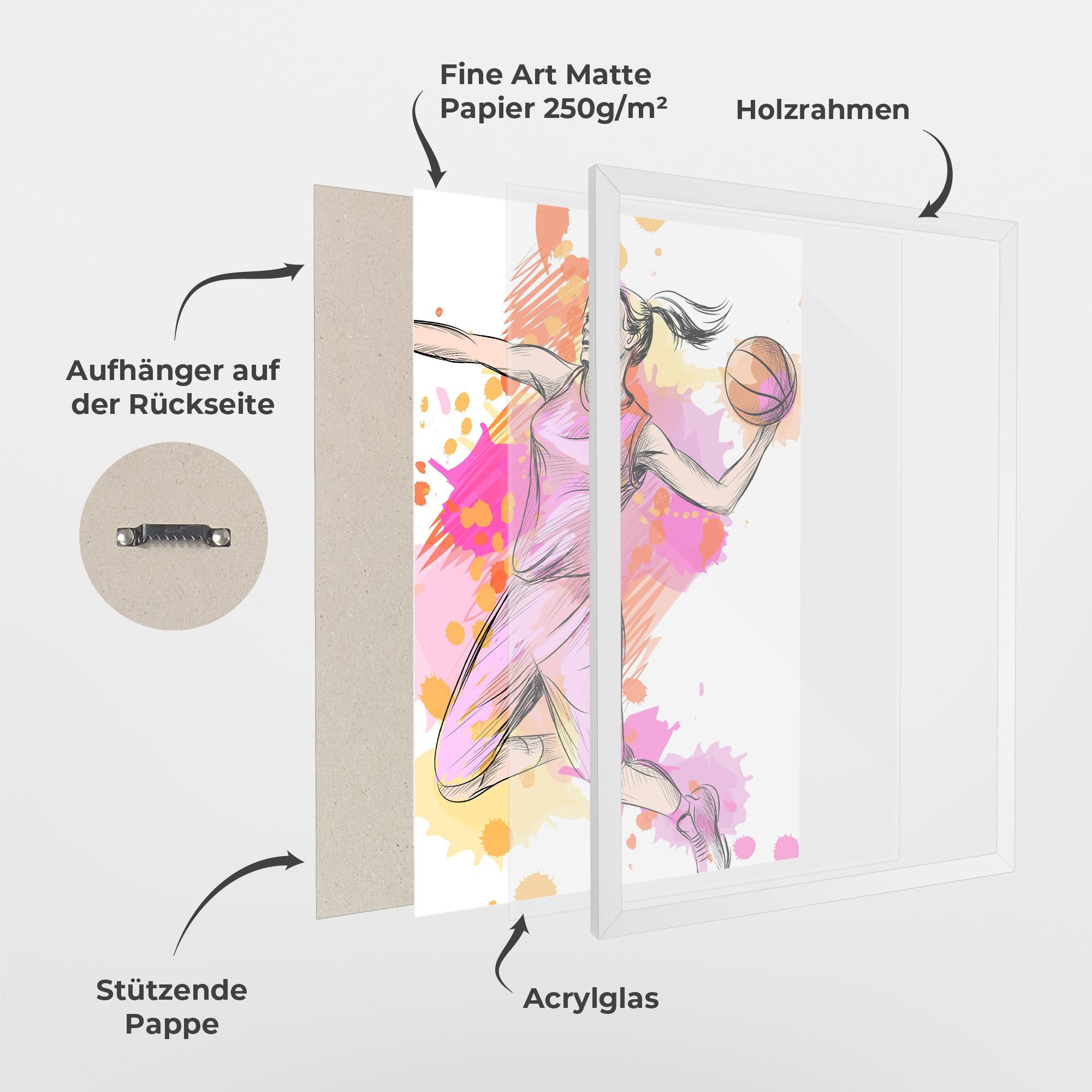 Gerahmte Poster Pink Basket Player mockup 1