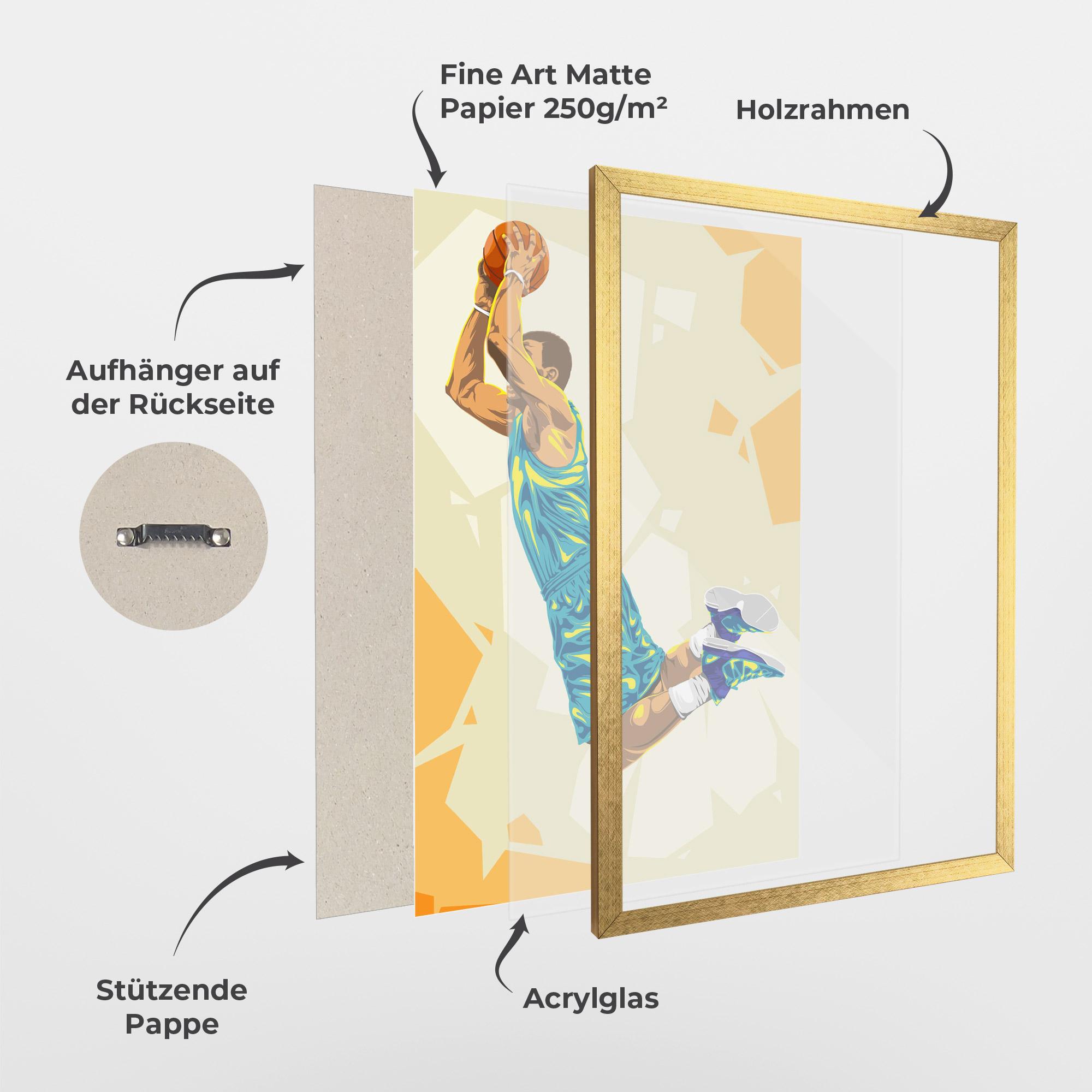 Gerahmte Poster Basketball Dunk Pose mockup 1