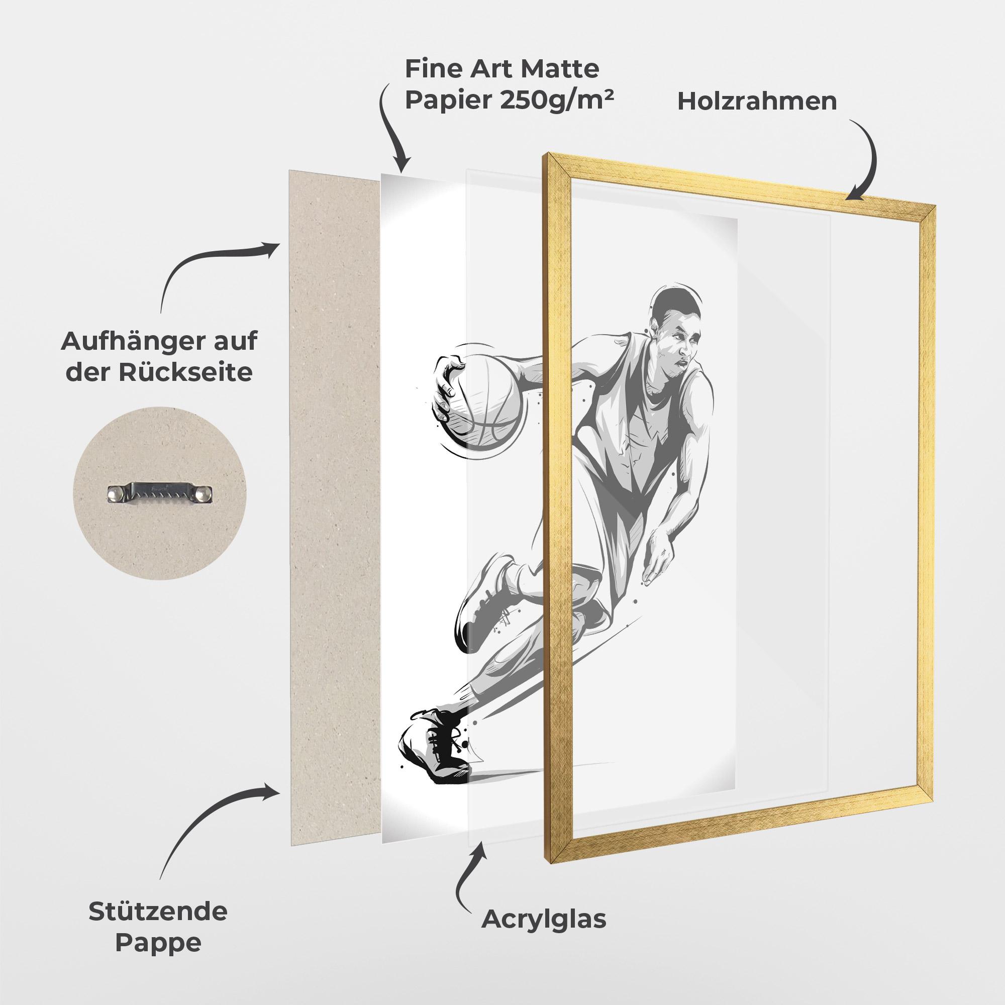 Gerahmte Poster Basketball Player Line mockup 1