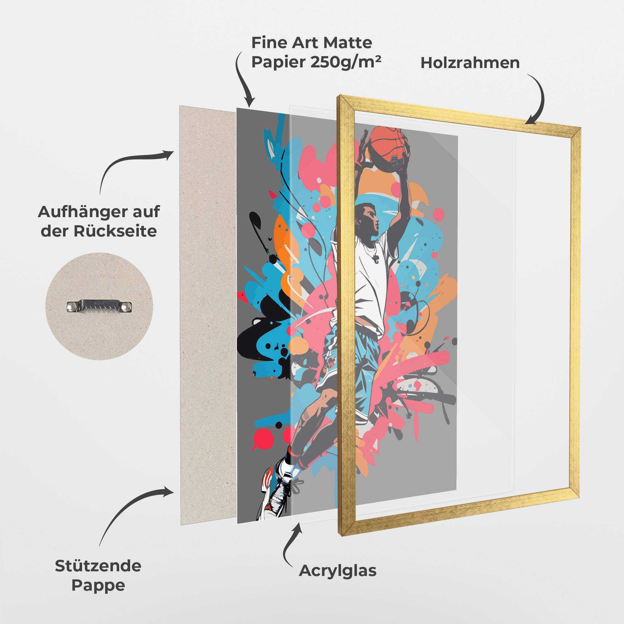 Gerahmte Poster Blue Red Basket mockup 1