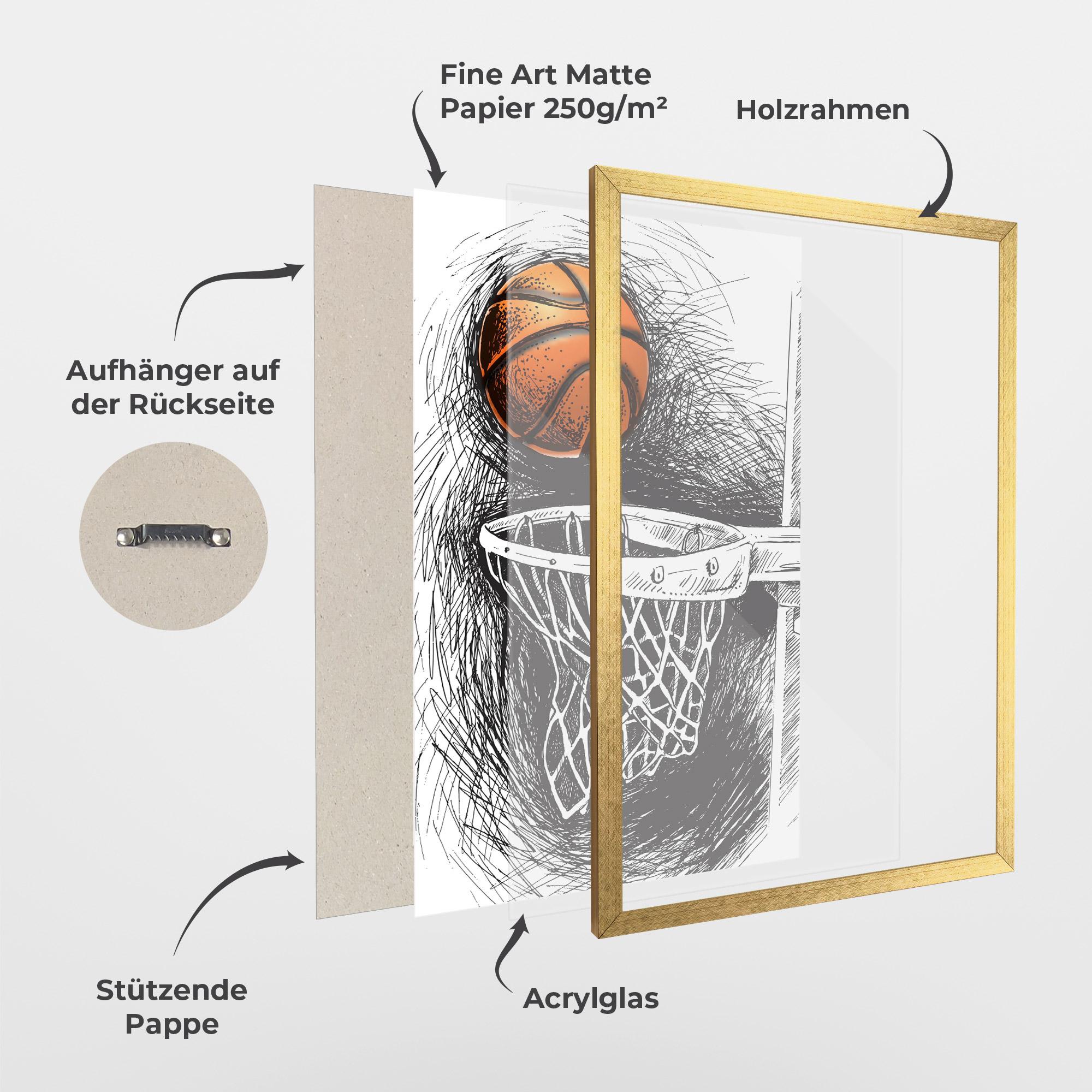 Gerahmte Poster Grey Line Basket mockup 1
