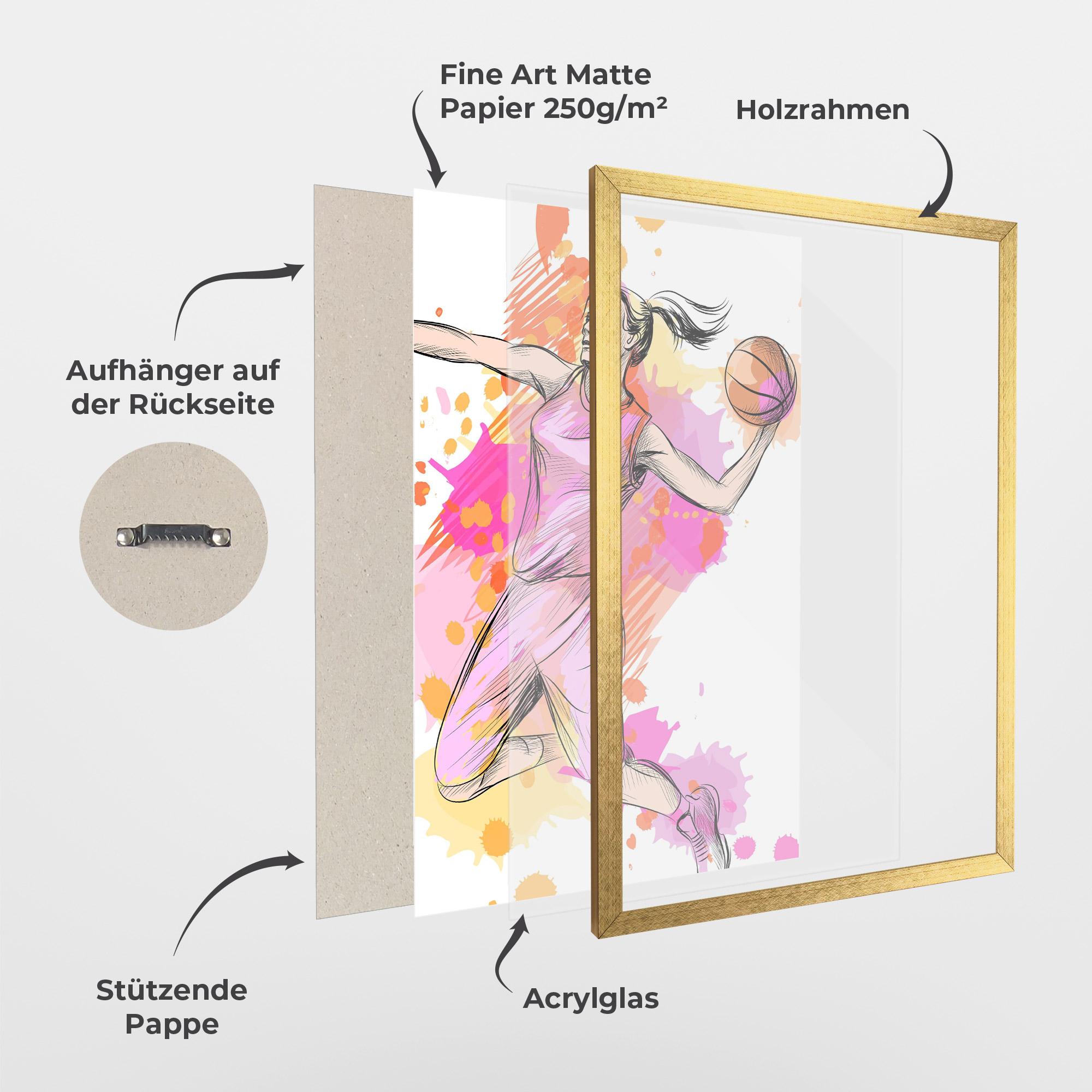 Gerahmte Poster Pink Basket Player mockup 1