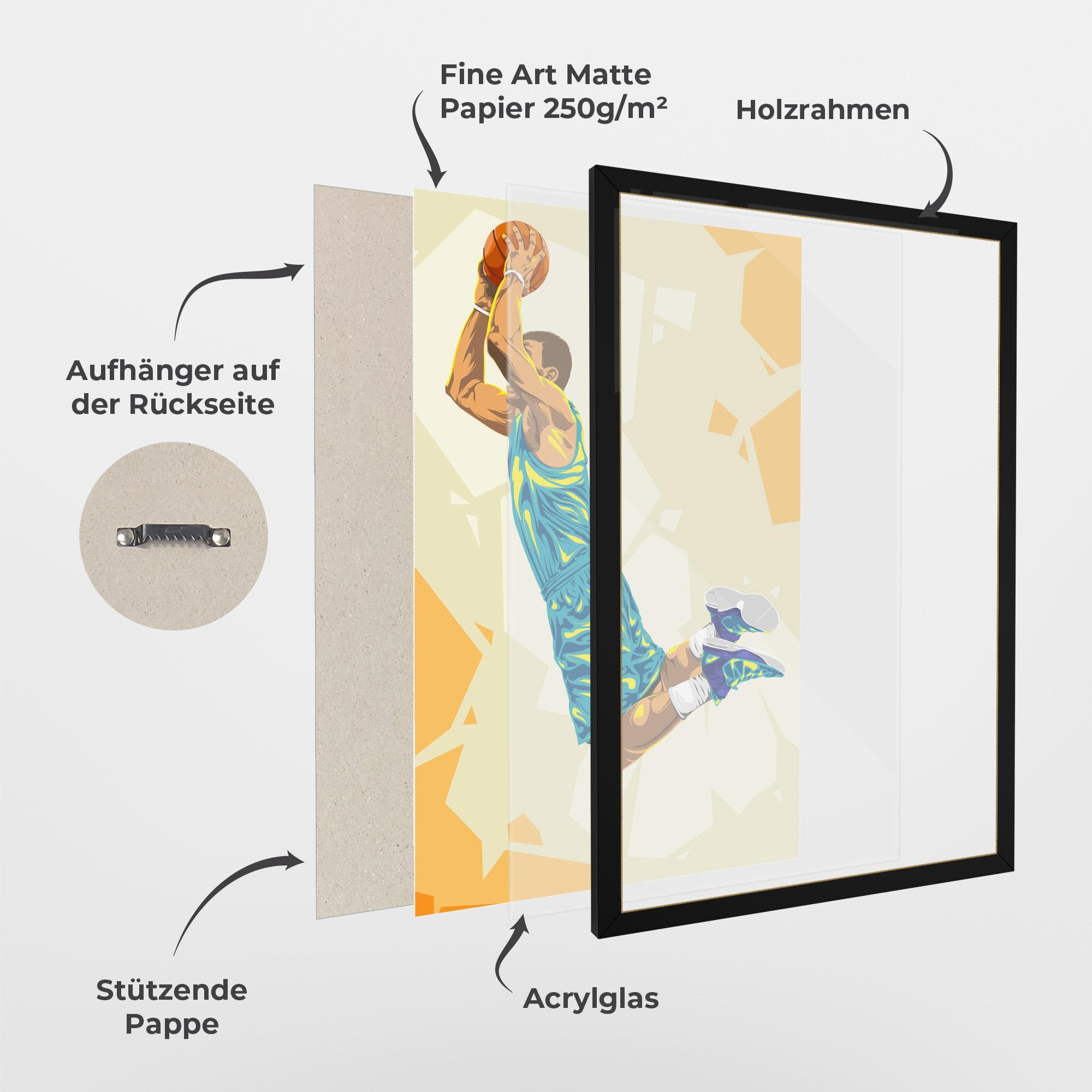 Gerahmte Poster Basketball Dunk Pose mockup 1