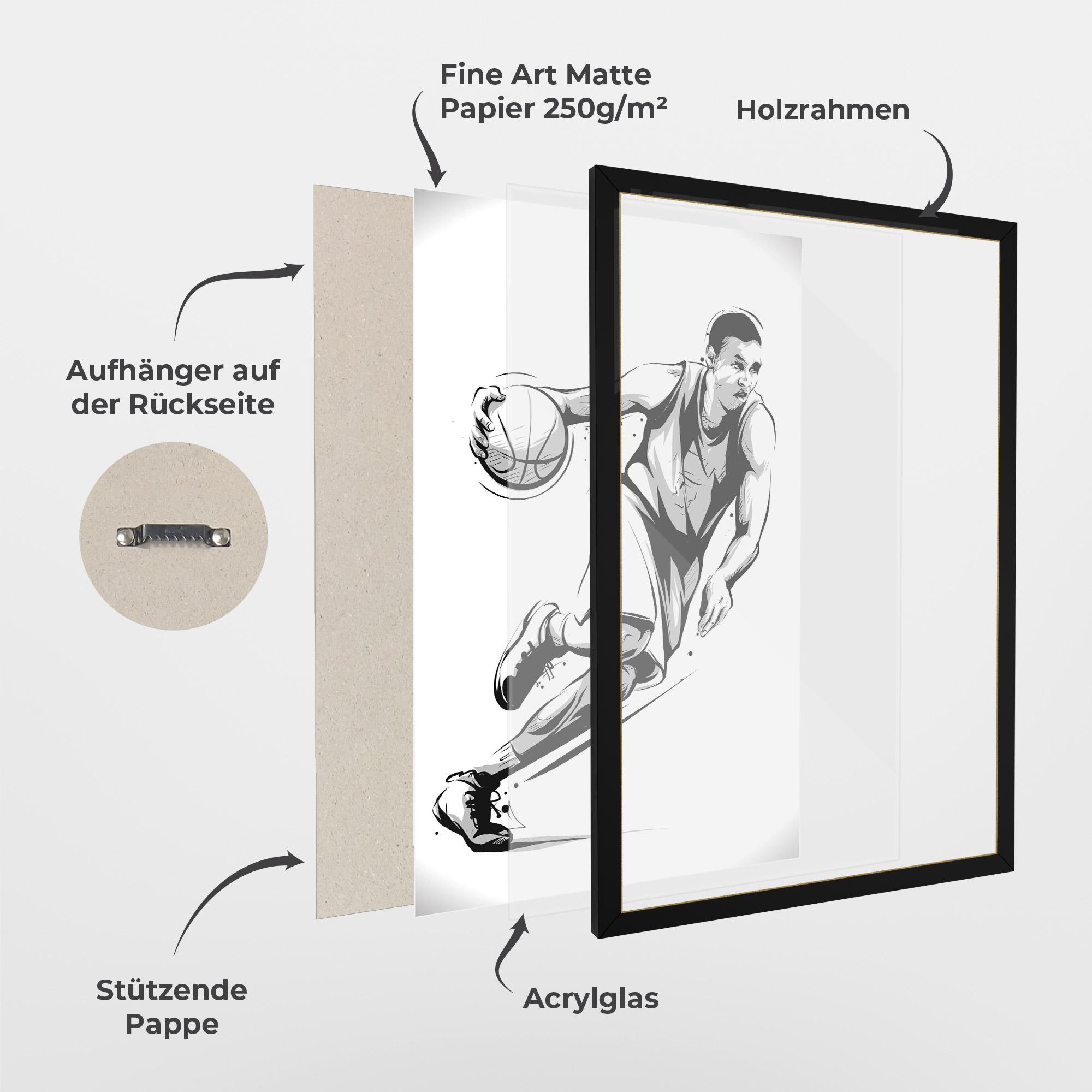 Gerahmte Poster Basketball Player Line mockup 1