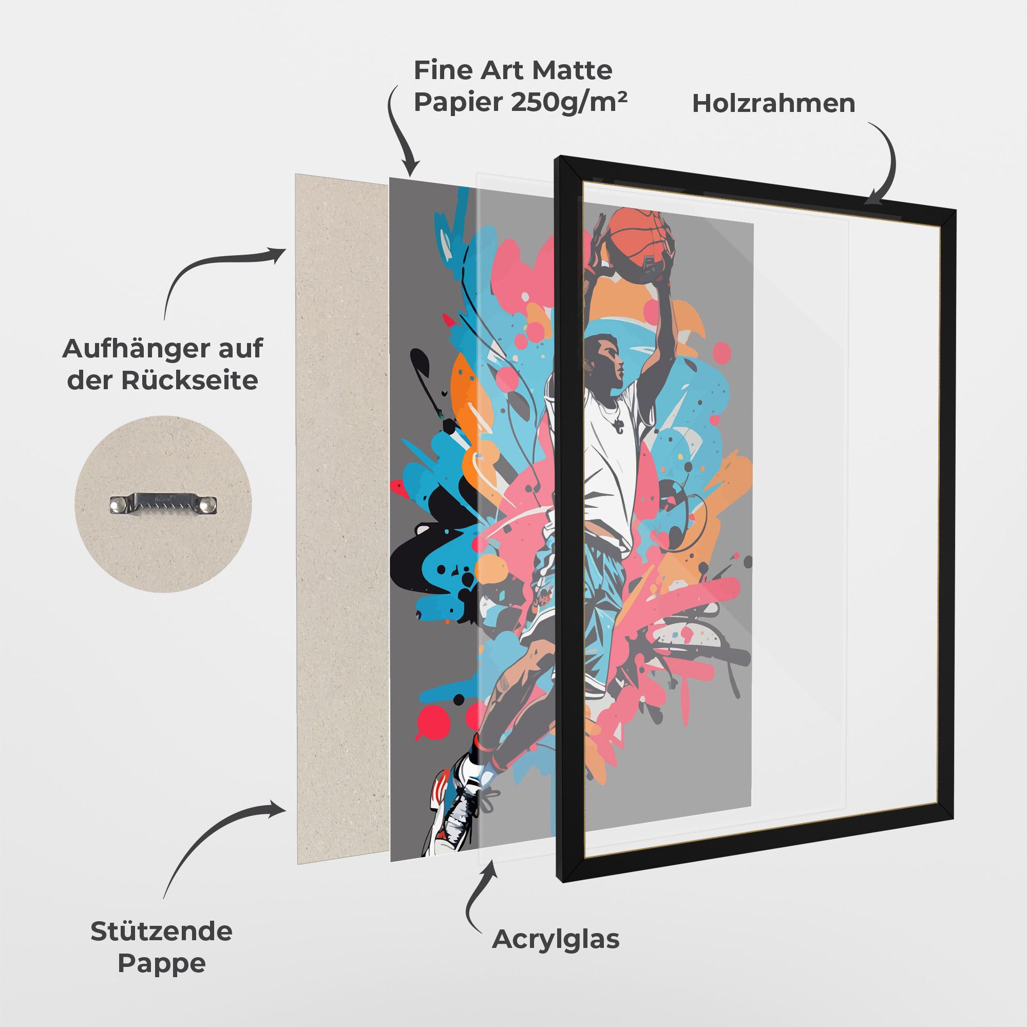 Gerahmte Poster Blue Red Basket mockup 1