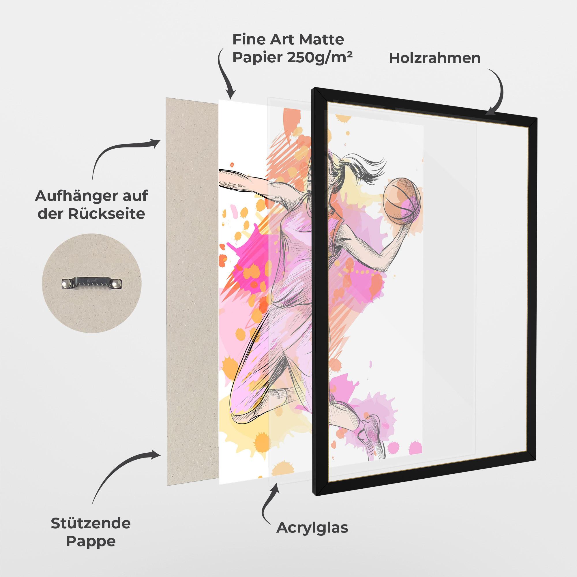 Gerahmte Poster Pink Basket Player mockup 1