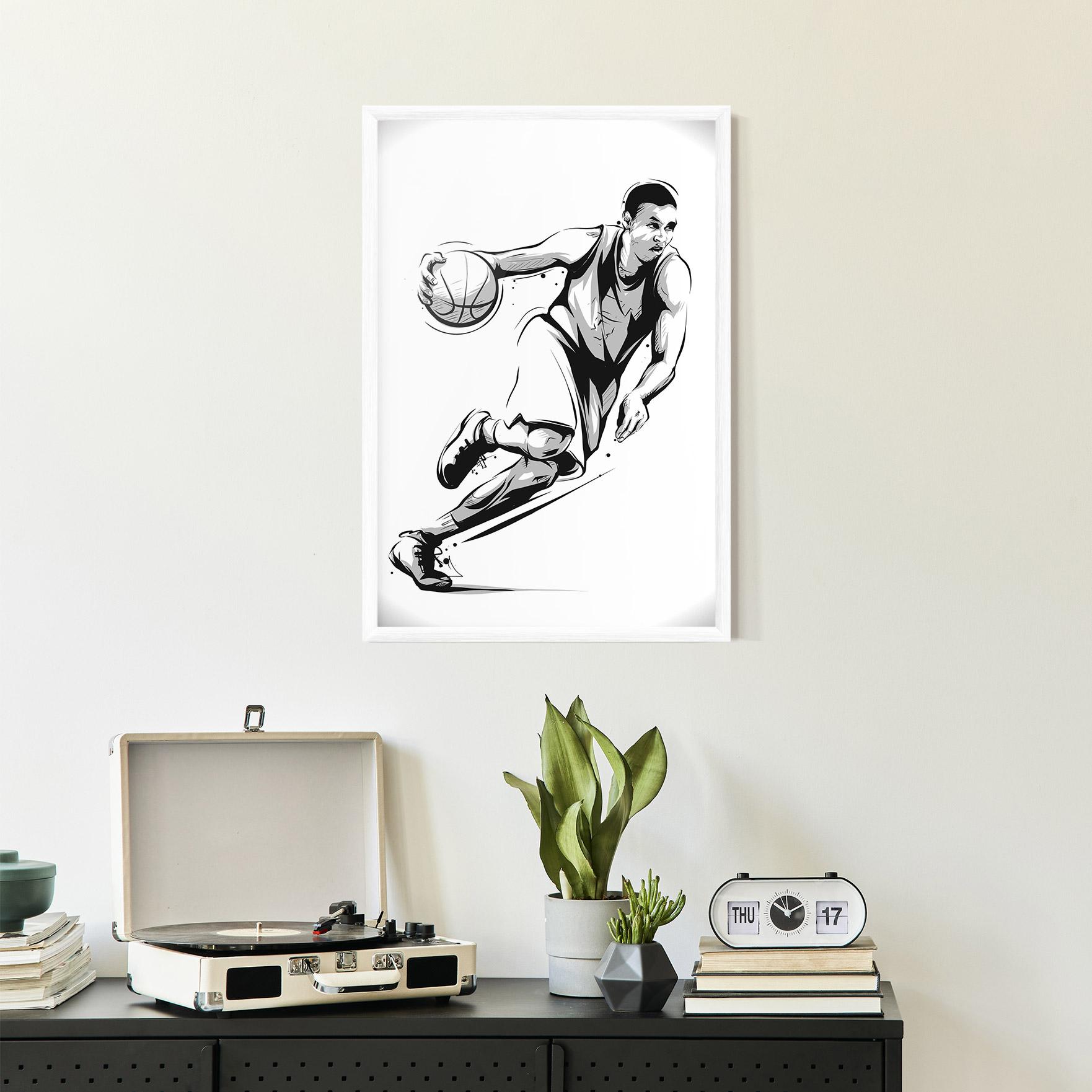 Gerahmte Poster Basketball Player Line mockup 2