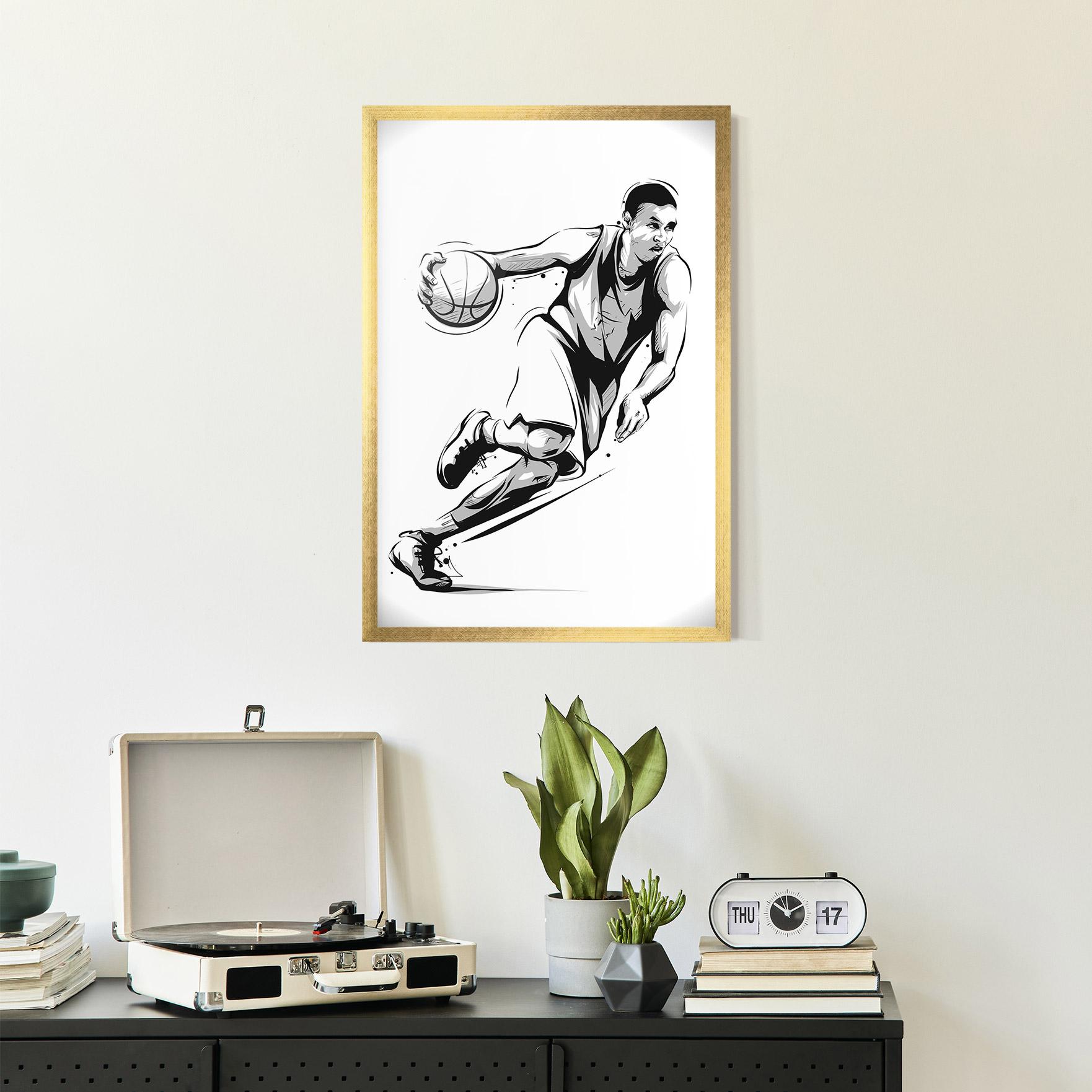 Gerahmte Poster Basketball Player Line mockup 2